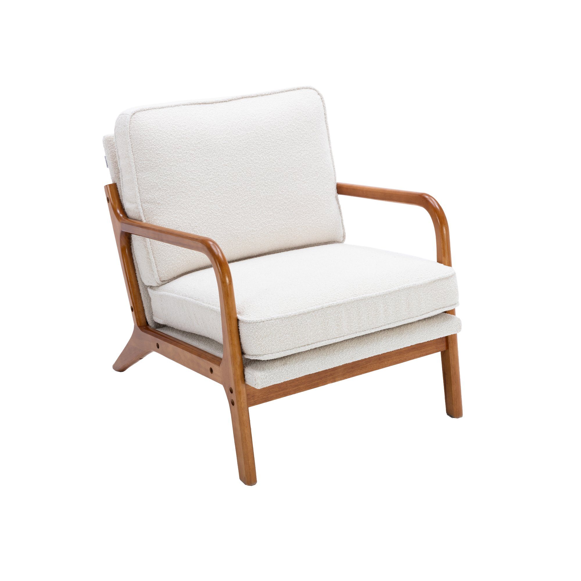 Sessel Gummiholz), Kunstleder WISHDOR besteht (Stuhlbein aus Sessel stoff Loungesessel Relaxsessel beige Polsterstuhl PU Freizeitstuhl