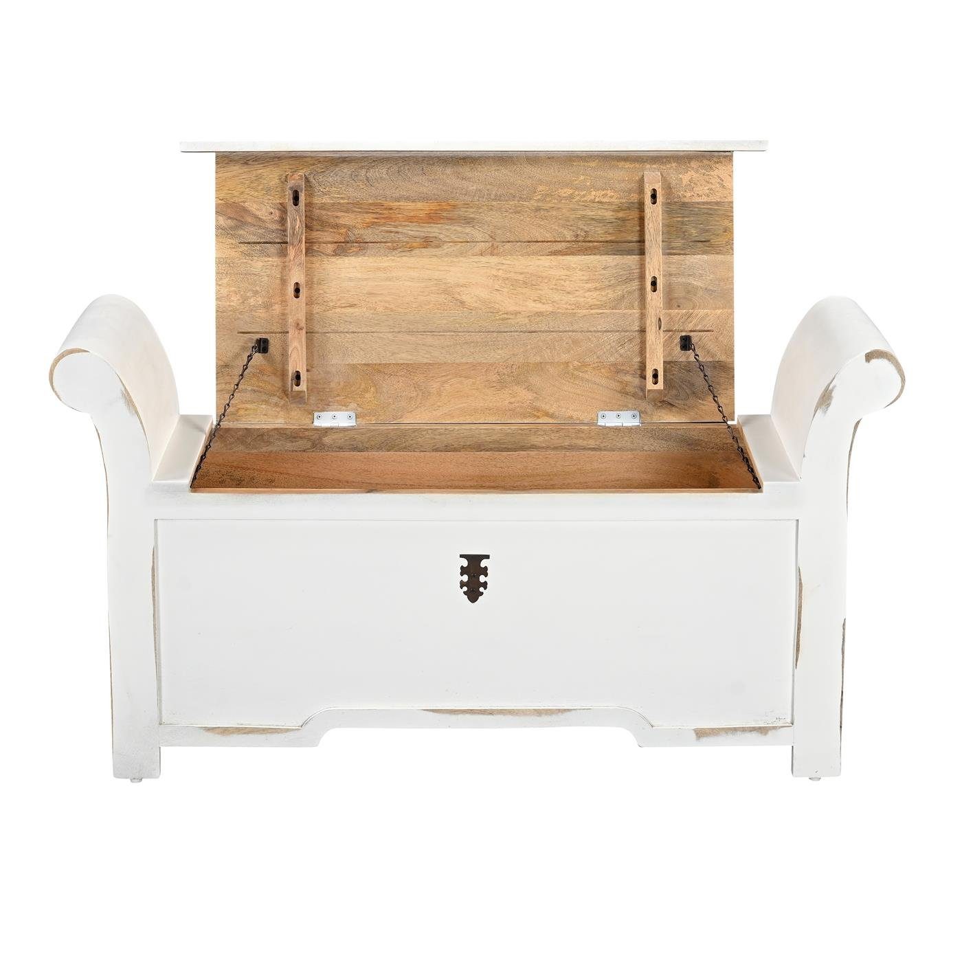 baario Sitztruhe Truhenbank ADNA weiss, Sitztruhe Holz Stauraum massiv Mangoholz