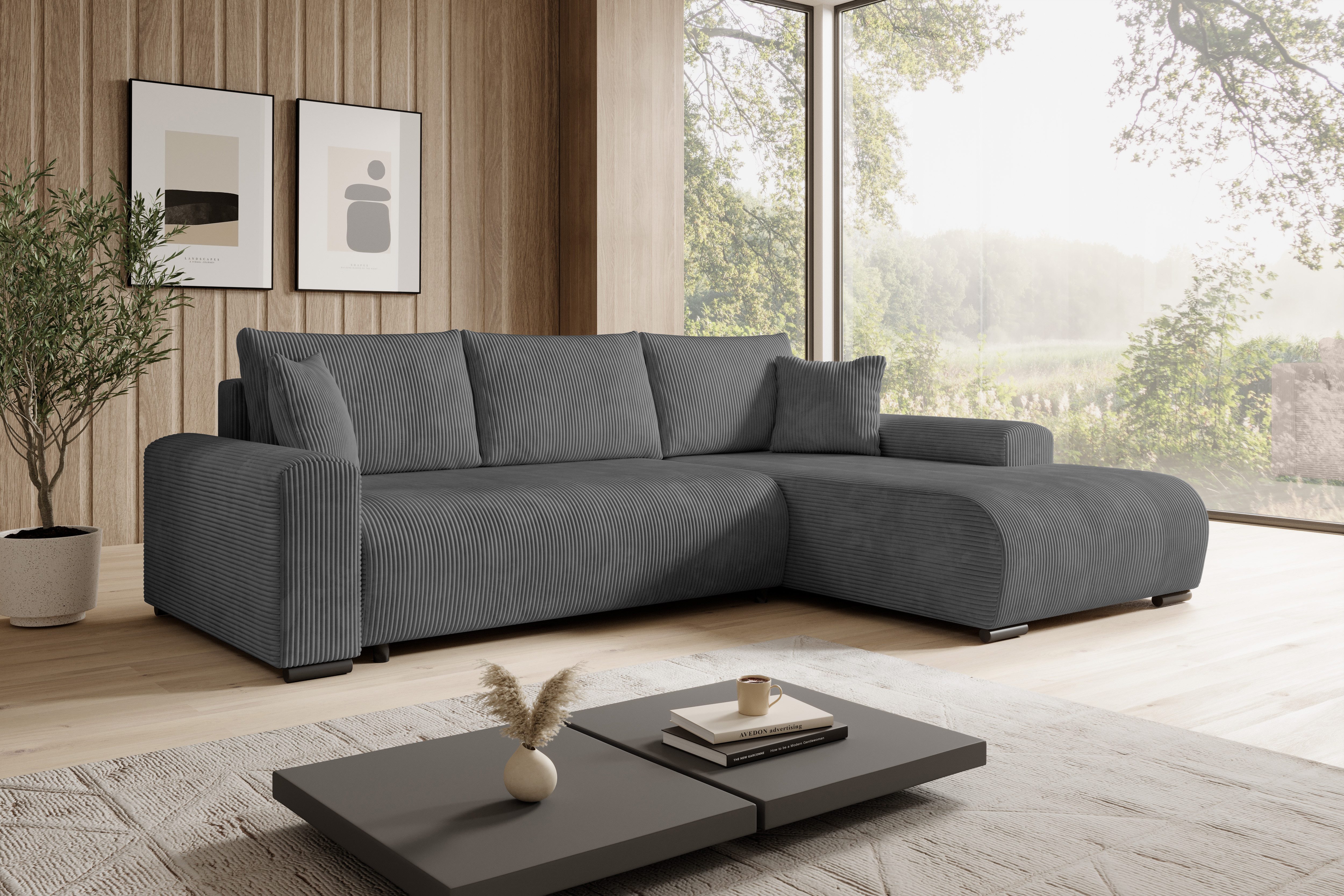 storez24 Ecksofa Ellen, mit Bettkasten und Schlaffunktion, Cordstoff, L-Form, bequem