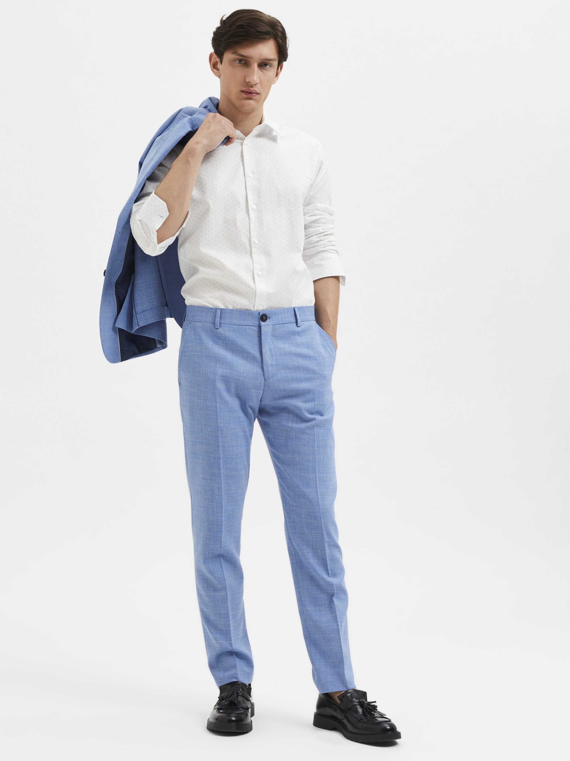 SELECTED HOMME Anzughose - Leinenhose SLHSLIM-OASIS LINEN - Slim Fit Slim-Fit-Anzughose mit Bügelfalten und Leinen-Woll-Anteil