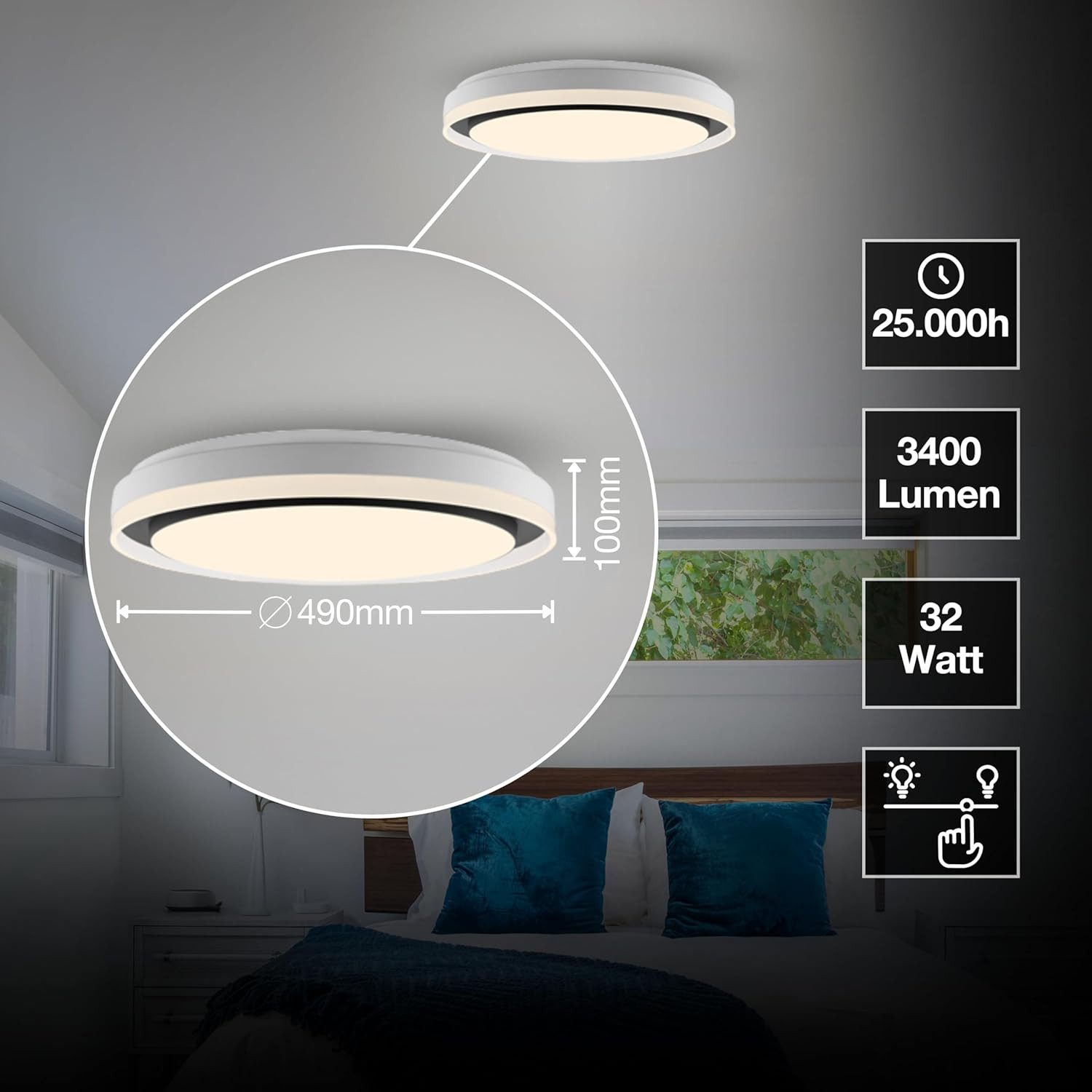 Ledvance LED Deckenleuchte LEDVANCE SMART + WIFI LED Deckenleuchte weiß schwarz 32W 3400lm