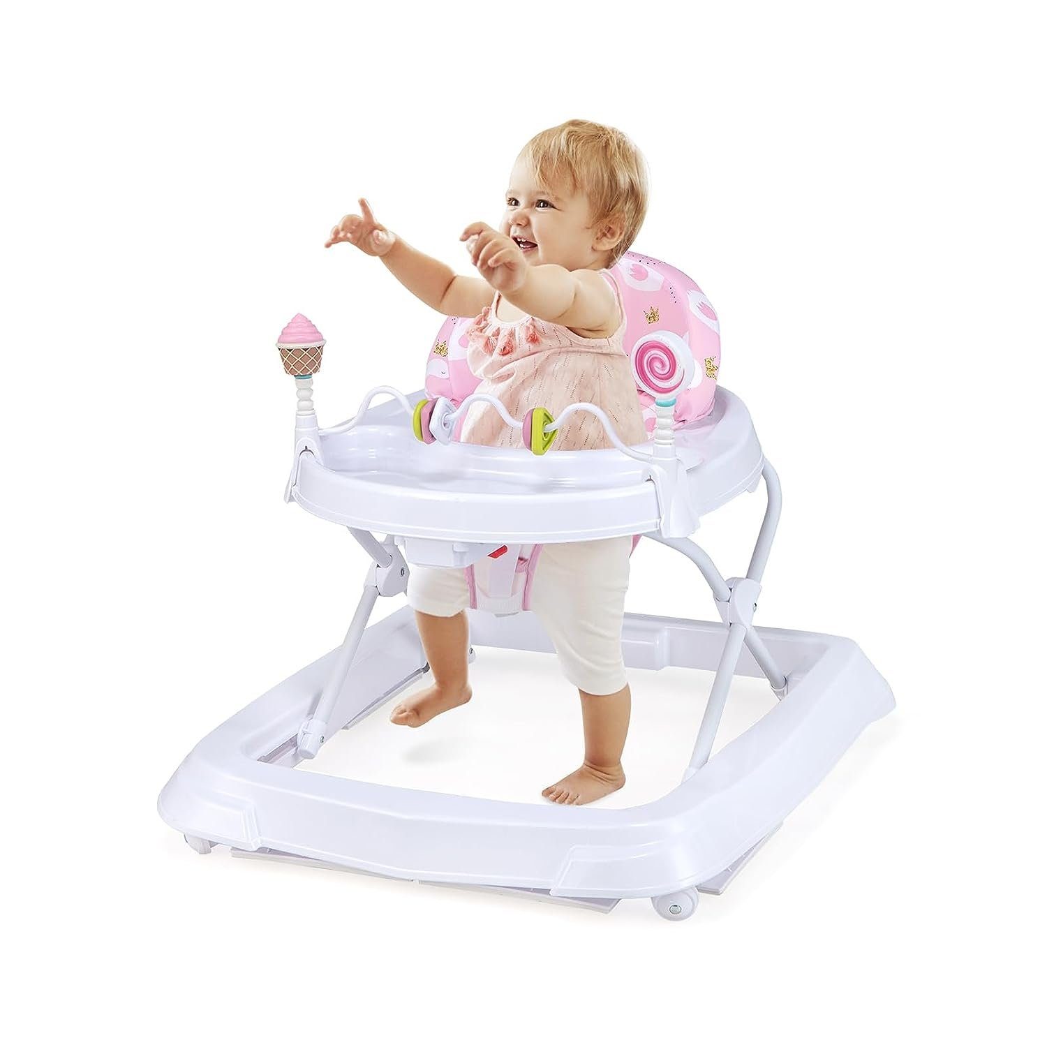 KOMFOTTEU Lauflernhilfe Baby-Walker, mit 3 Spielzeugen & Rädern, für Babys von 6-36 Monaten rosa