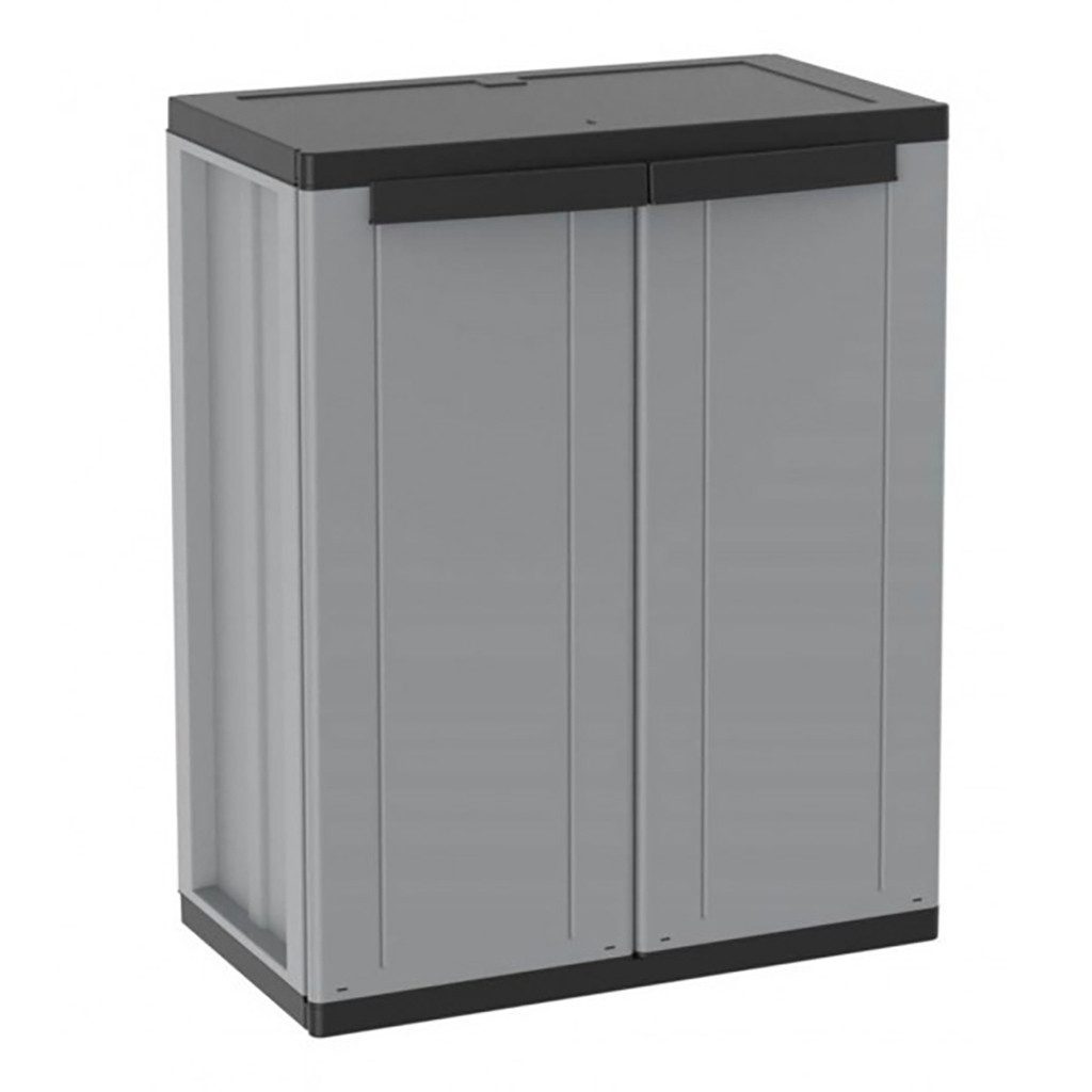Kreher Mehrzweckschrank Kunststoffschrank mit 1 Boden (Schwarz/Grau)