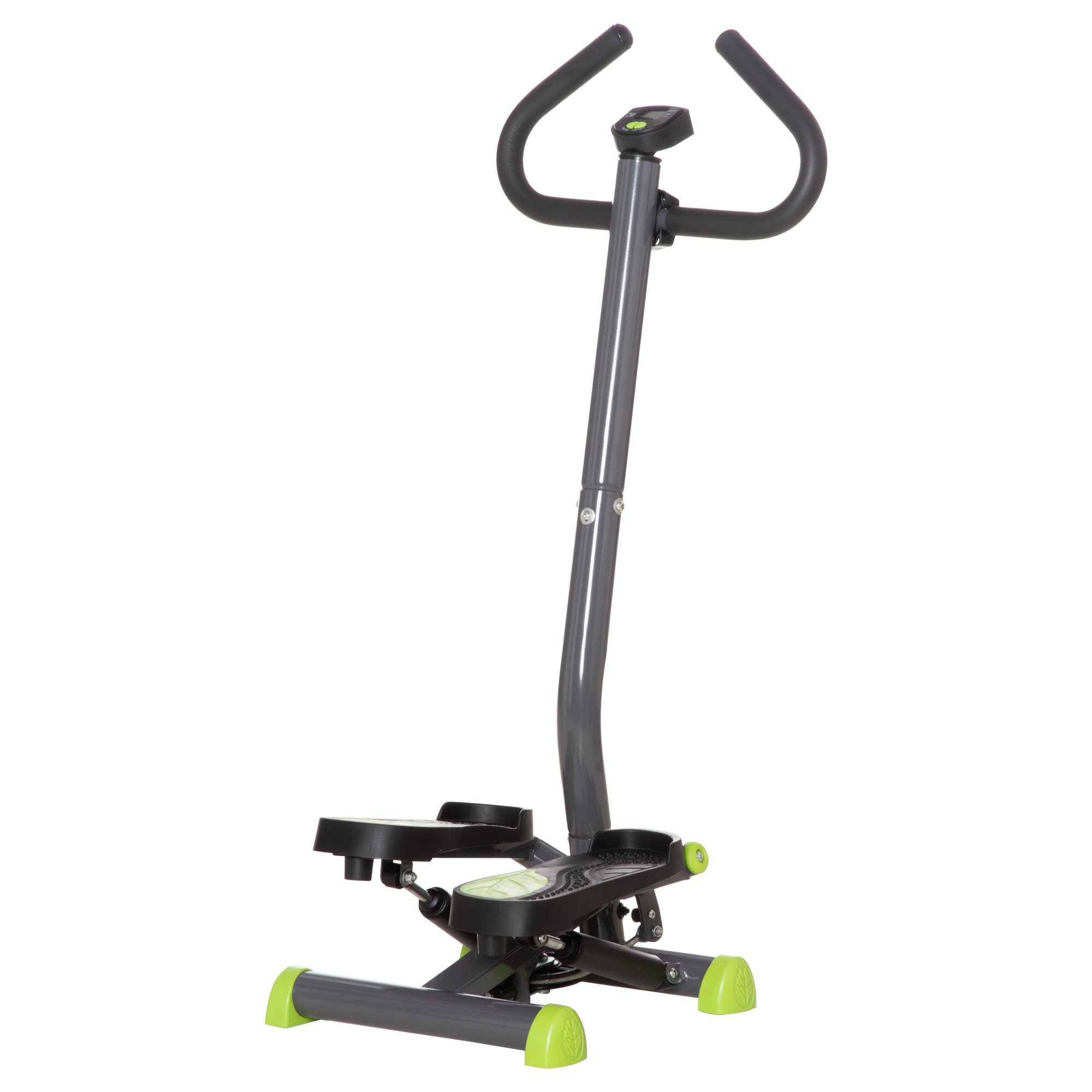 HOMCOM Stepper Fitness Swing Stepper mit LCD-Schirm und Handgriff (Hometrainer, 1-tlg., Sportgeräte), für Zuhause bis 100 kg Stahl ABS Grau+Grün 55 x 44 x 108 cm