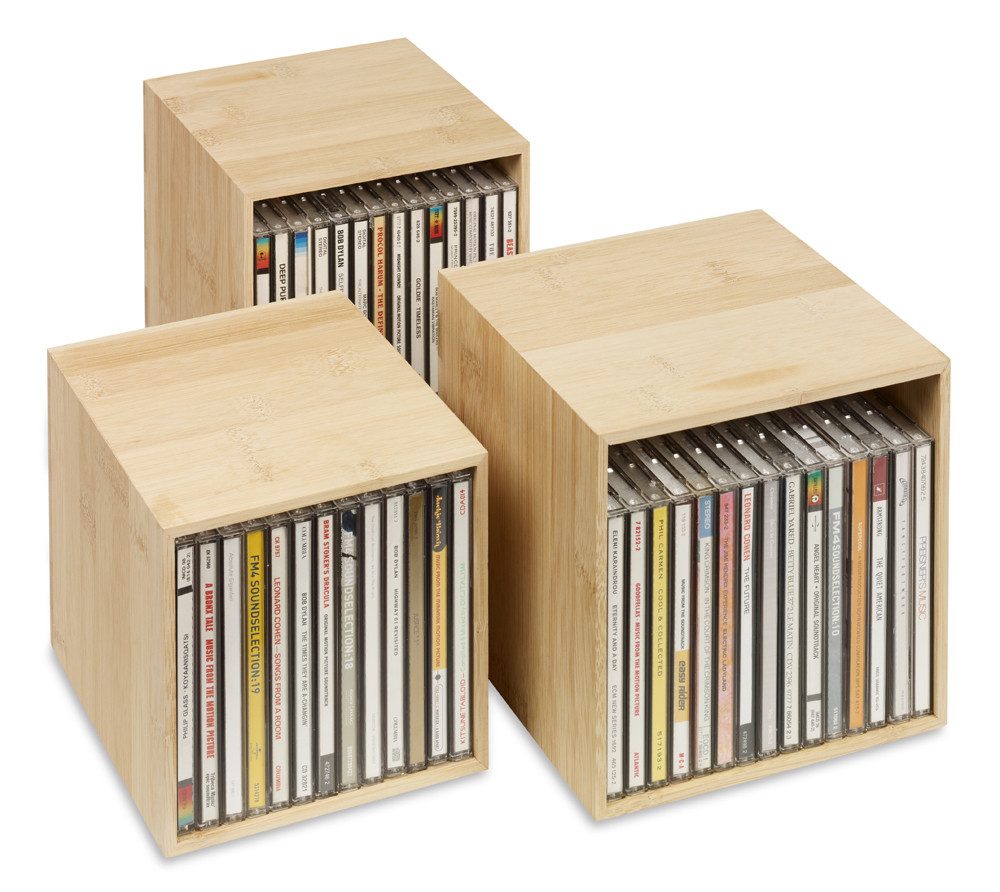 Cubix Aufbewahrungsbox CD-Boxen-Set bambus, 3 CD-Aufbewahrungs-Boxen günstig online kaufen