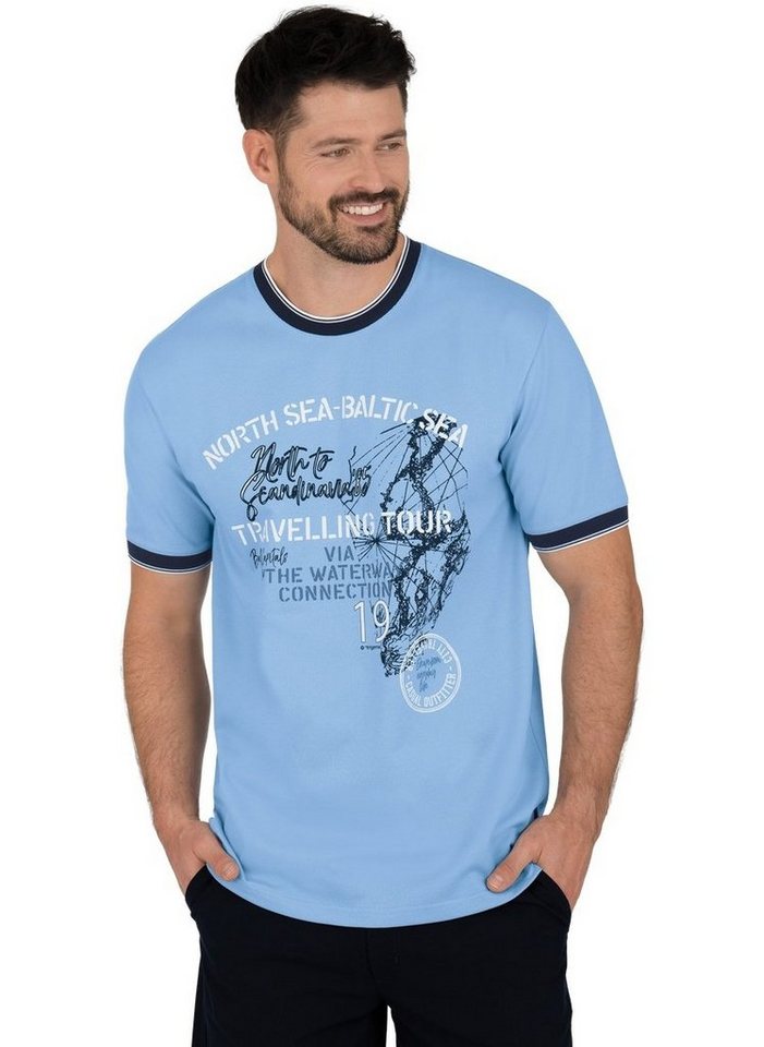 T-Shirt T-Shirt Piqué-Qualität, auf Vorderteil Druckmotiv in Trigema Großes TRIGEMA