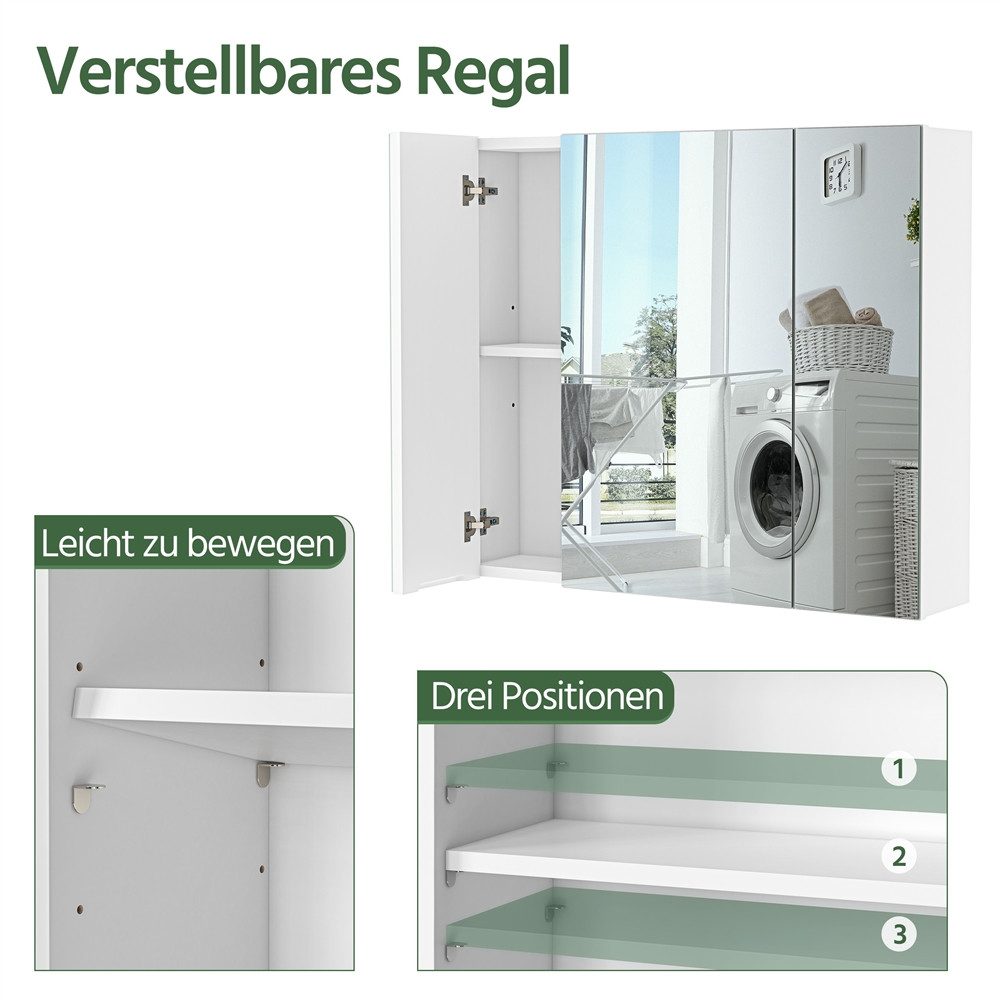 Yaheetech Spiegelschrank Hängeschrank Badezimmerschrank mit Spielgeltüren, Einlegeboden verstellbar – Bild 5 von 5