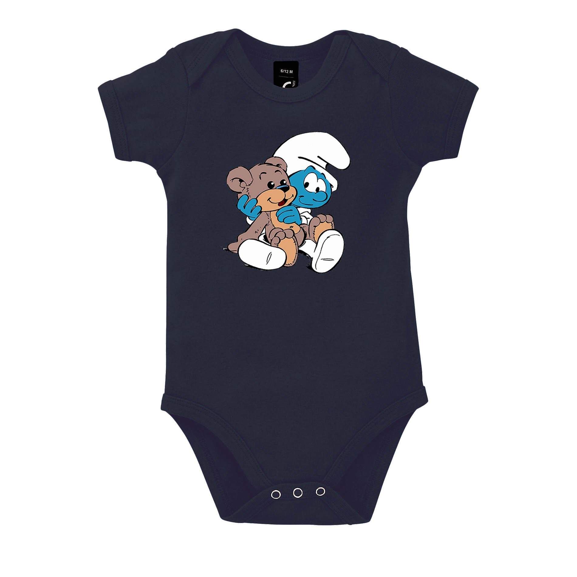 Blondie & Brownie Strampler Kinder Baby Babyschlumpf Schlümpfe Serie Teddybär Teddy Bär Schlumpf mit Druckknopf Navyblau