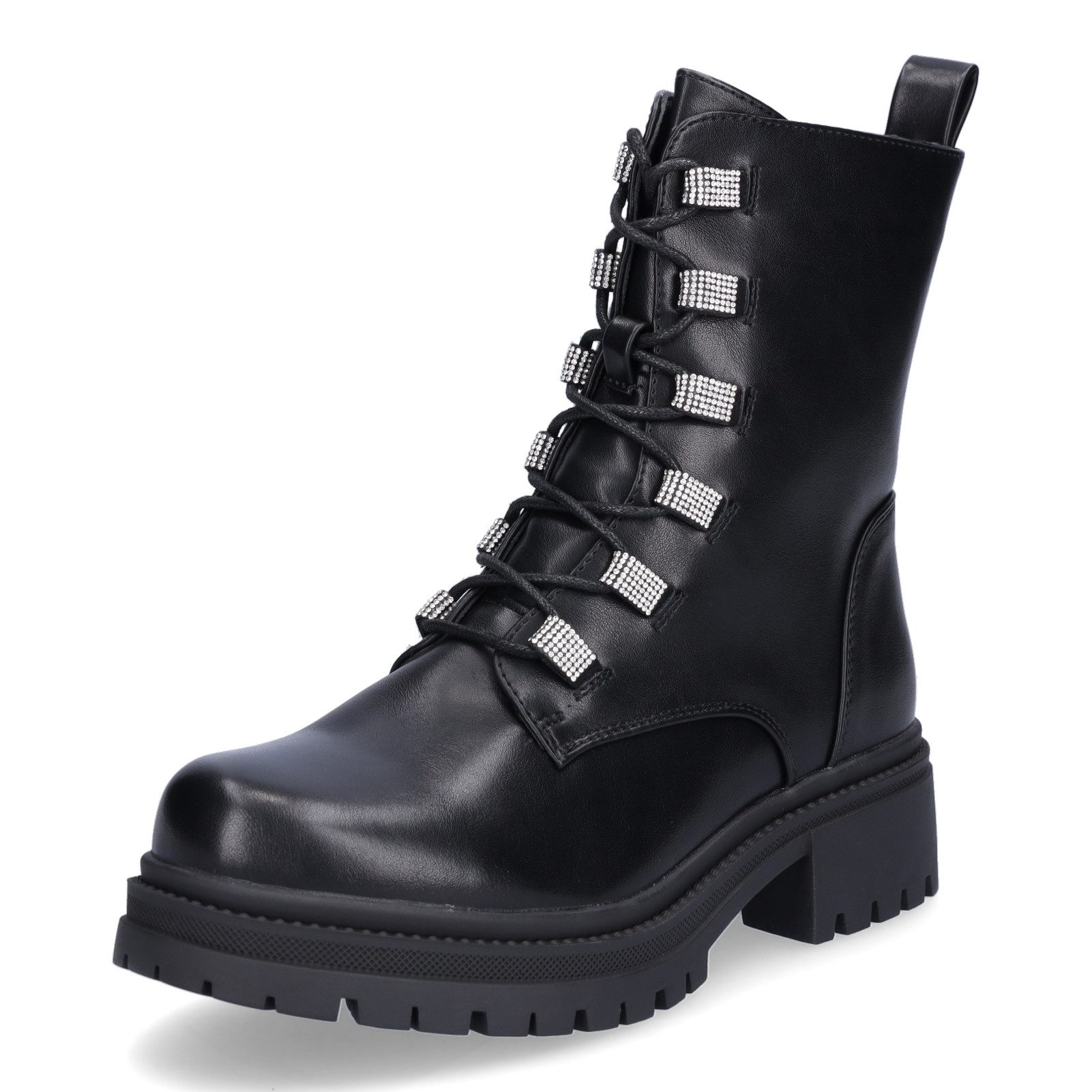 MIDS MADDIE Damen Schnürboots schwarz mit strassbesetzten Ösen