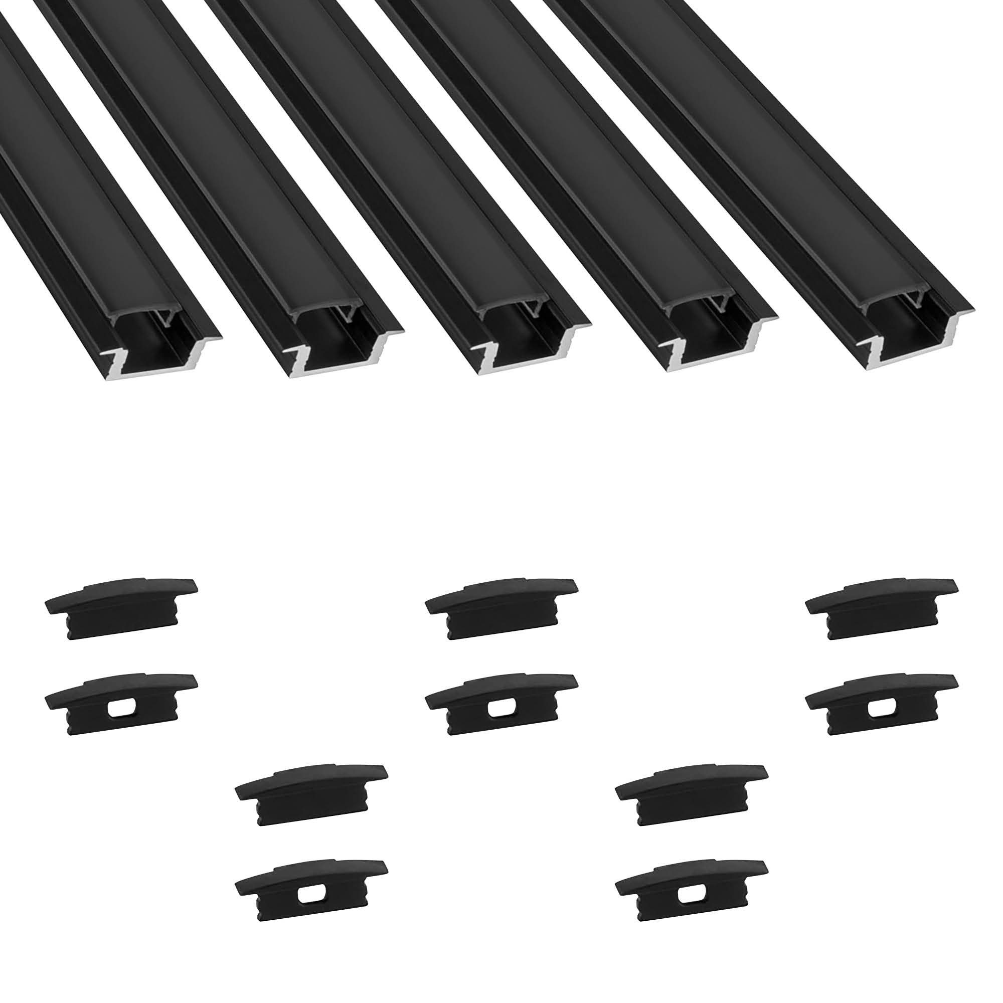 tktrading24 LED-Stripe-Profil 5x A25 LED Profil 2m - Schwarz inkl. Abdeckung & Endkappen
