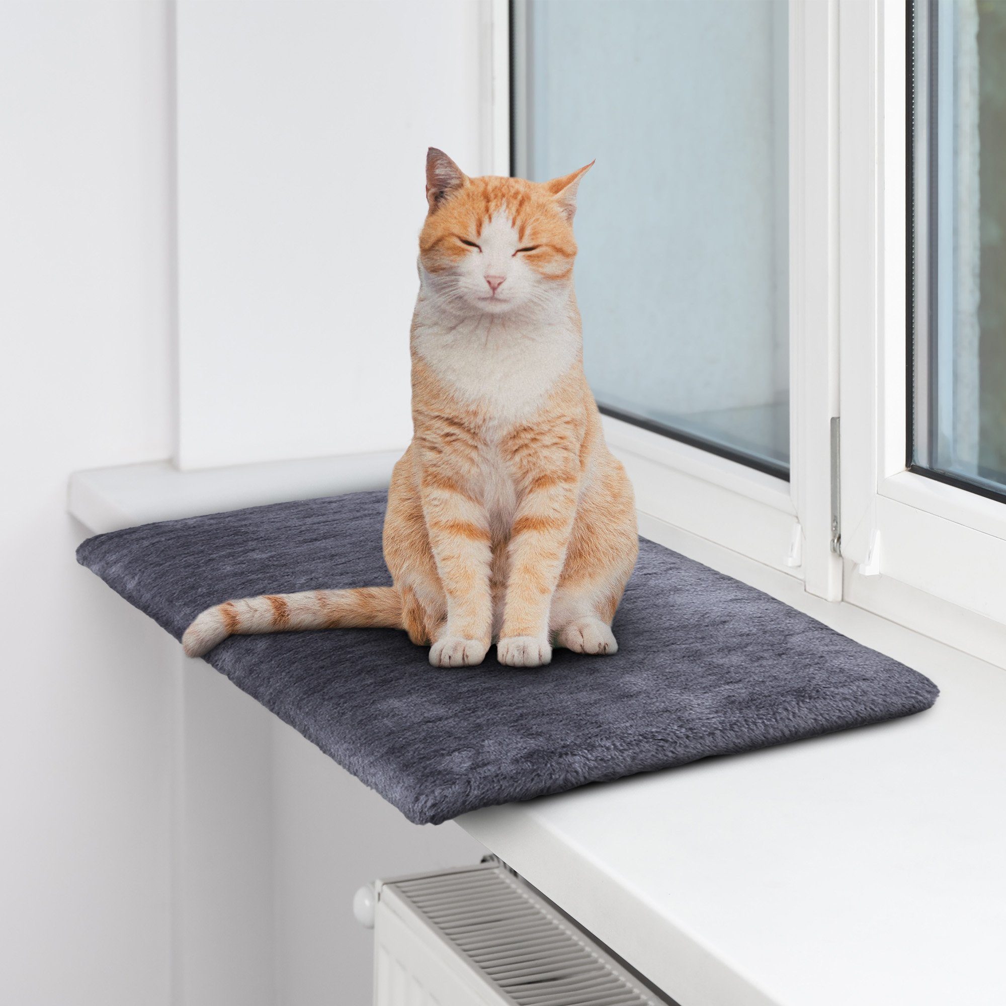 Bestlivings Katzenliege Haustierbett 45x28cm, Polyerster, Flauschiges Fensterliegebett für Katzen Katzenbett für die Fensterbank