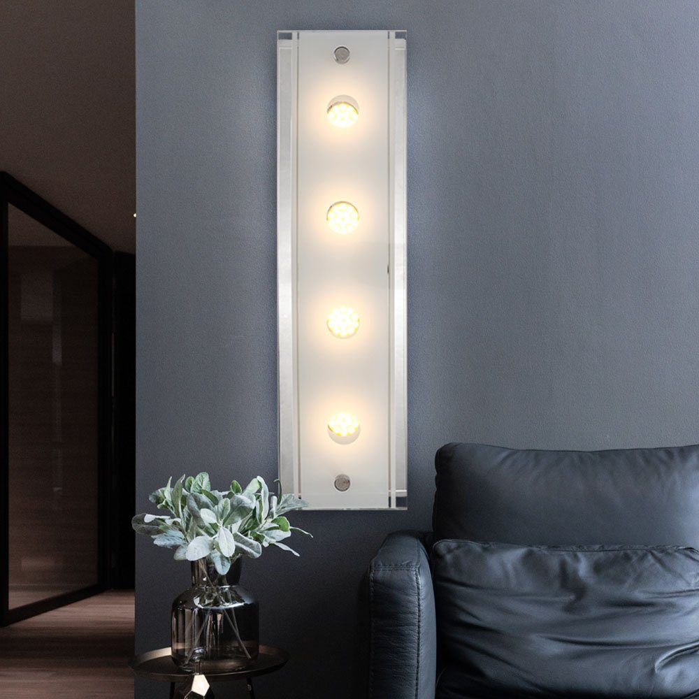 KADIRA Wandleuchte, fest verbaut, LED LED etc-shop Glas Wandleuchte Warmweiß, aus und Chrom LED-Leuchtmittel Design