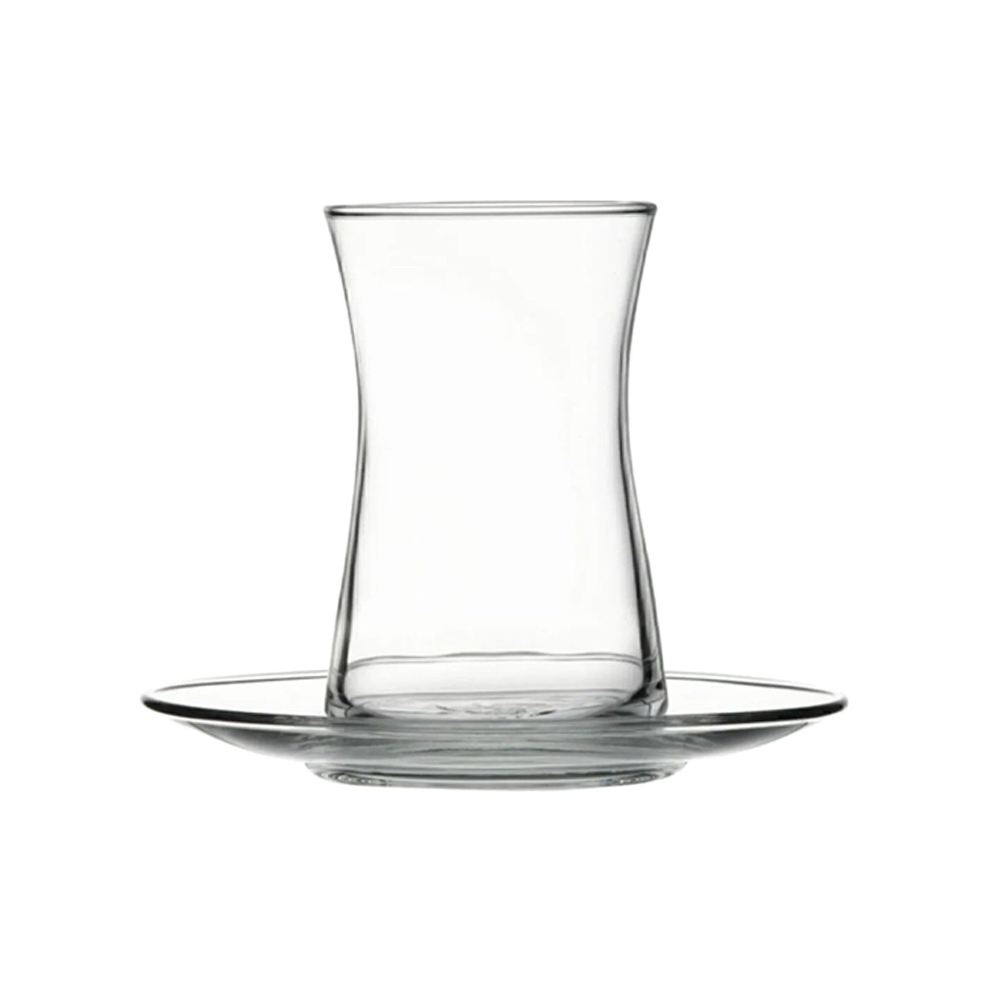 Pasabahce Gläser-Set Heybeli Tee-Set, 12-tlg., Glas, 170 ml – 6x Gläser & 6x Untertassen im Set