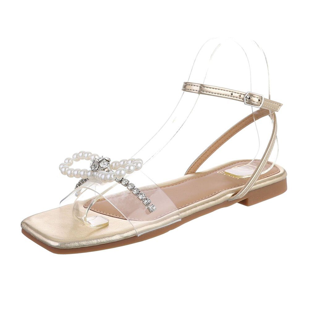 Ital-Design Damen Freizeit in Riemchensandalette Gold Riemchensandalen Blockabsatz