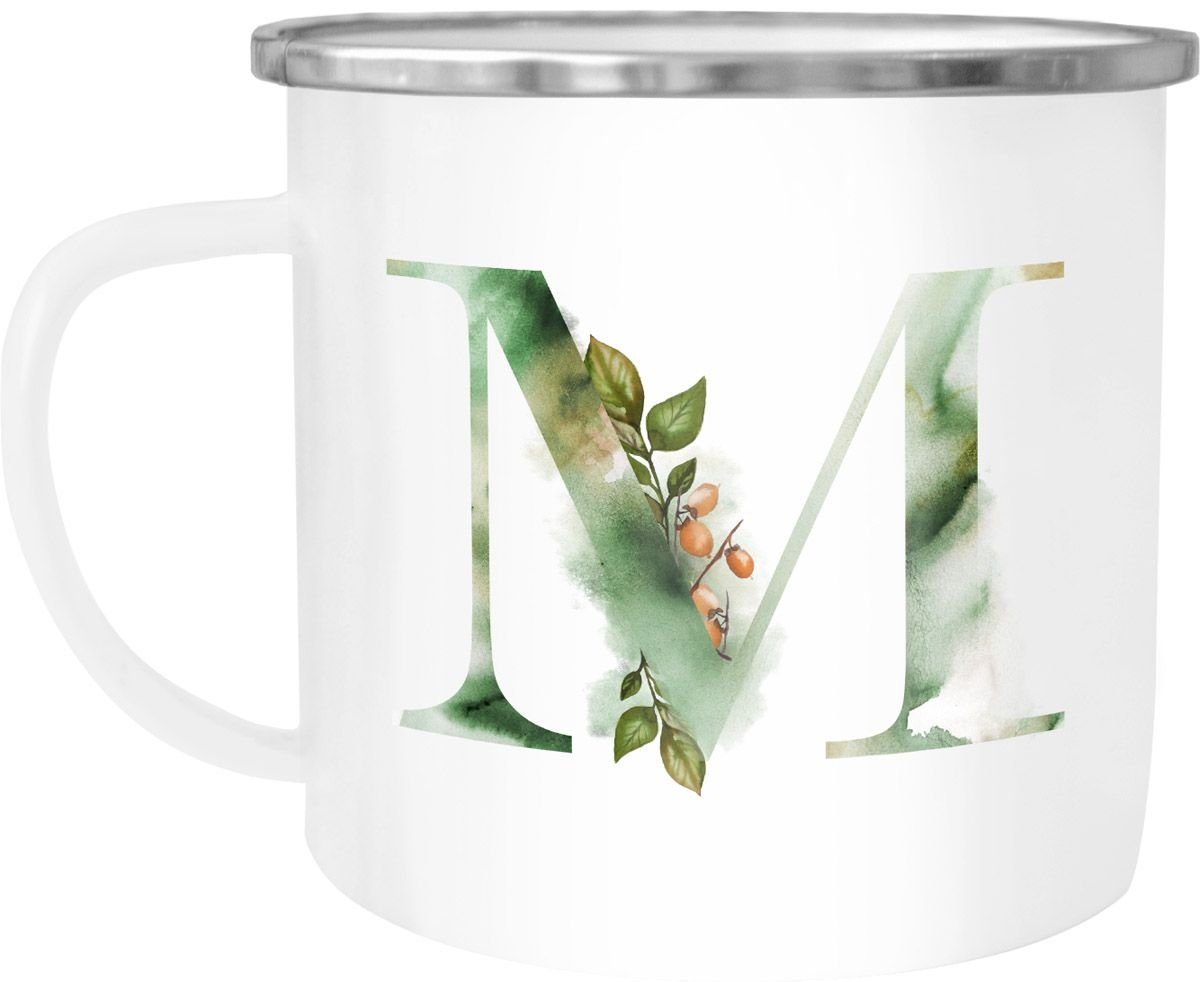 Autiga Tasse Emaille Tasse Becher Buchstaben-Tasse "M" Alphabet Monogram Zeichen Tasse mit Buchstabe Autiga®, emailliert und mit Aufdruck