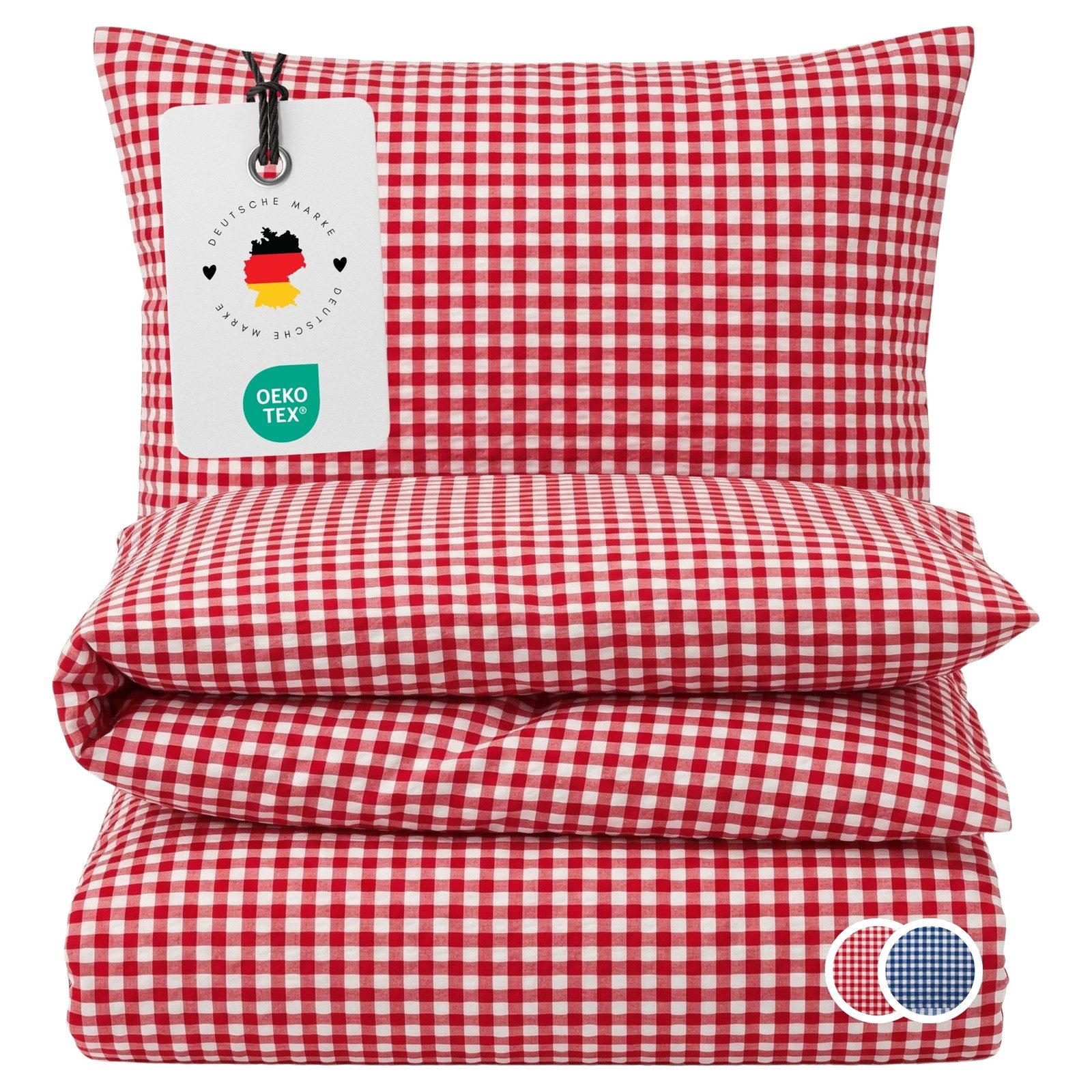 Carpe Sonno Bettwäsche Seersucker 135 x 200 155 x 220 Kariert Sommer Bügelfrei 100% Baumwolle, Seersucker, 2 teilig, Kühlender Bettbezug mit Reißverschluss & OEKO-TEX Rot Weiß 135x200