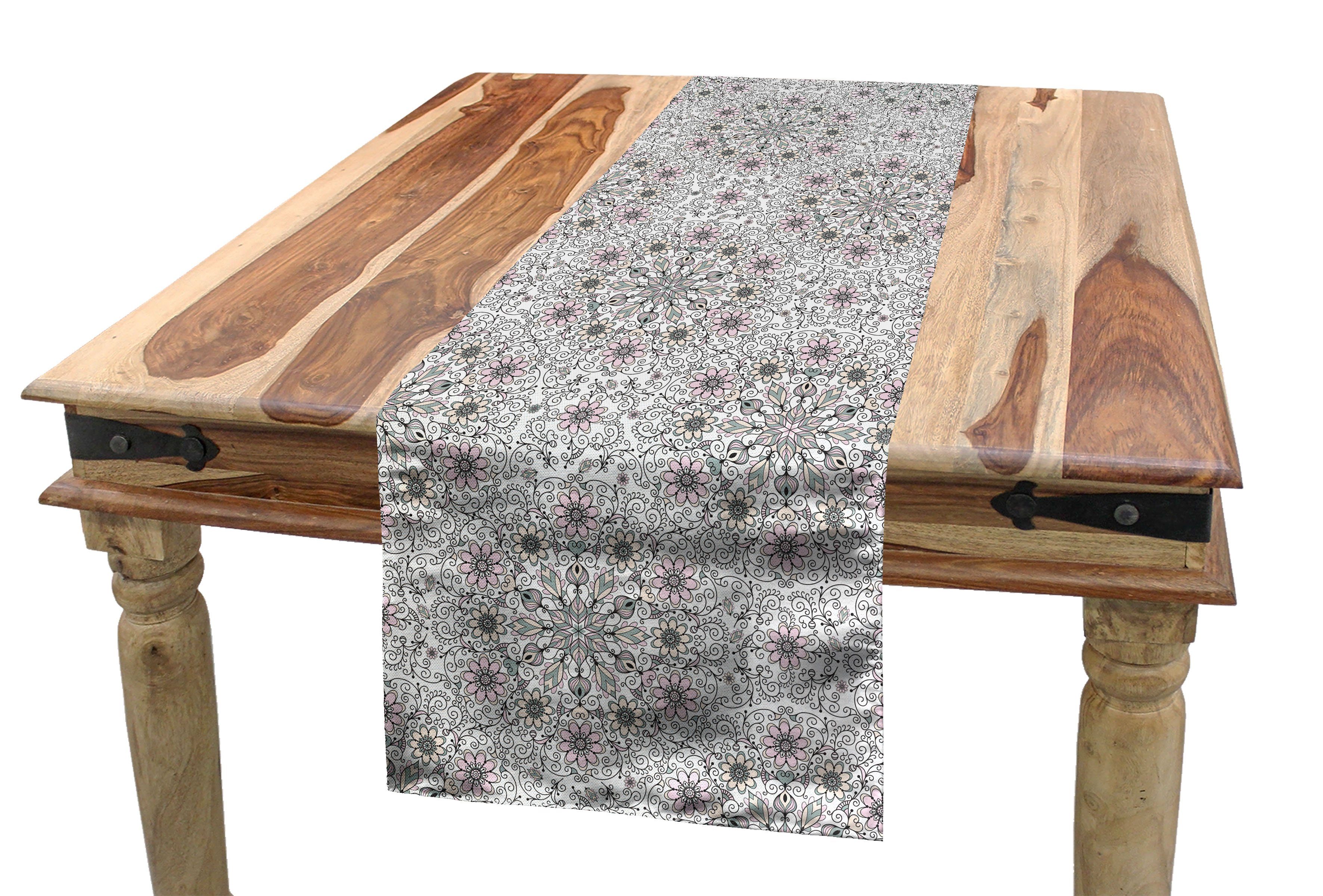 Abakuhaus Tischläufer Esszimmer Küche Rechteckiger Dekorativer Tischläufer, Ethnisch Blumen-Strudel Deckchen Stil