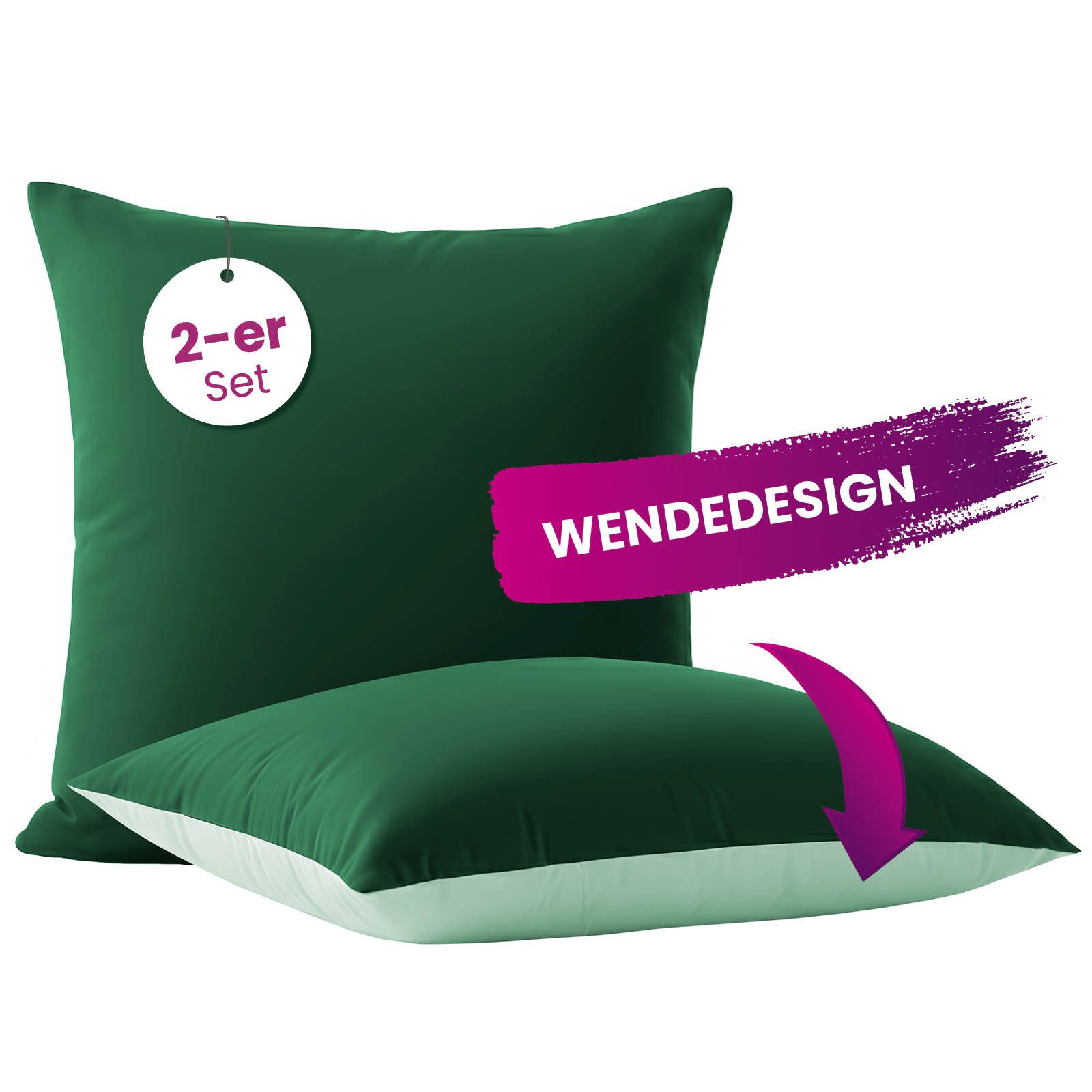 wometo Microfaserbettdecke Microfaser Kissenhüllen Doppelpack grün 80x80, OEKO-TEX®, praktischer Hotelverschluss