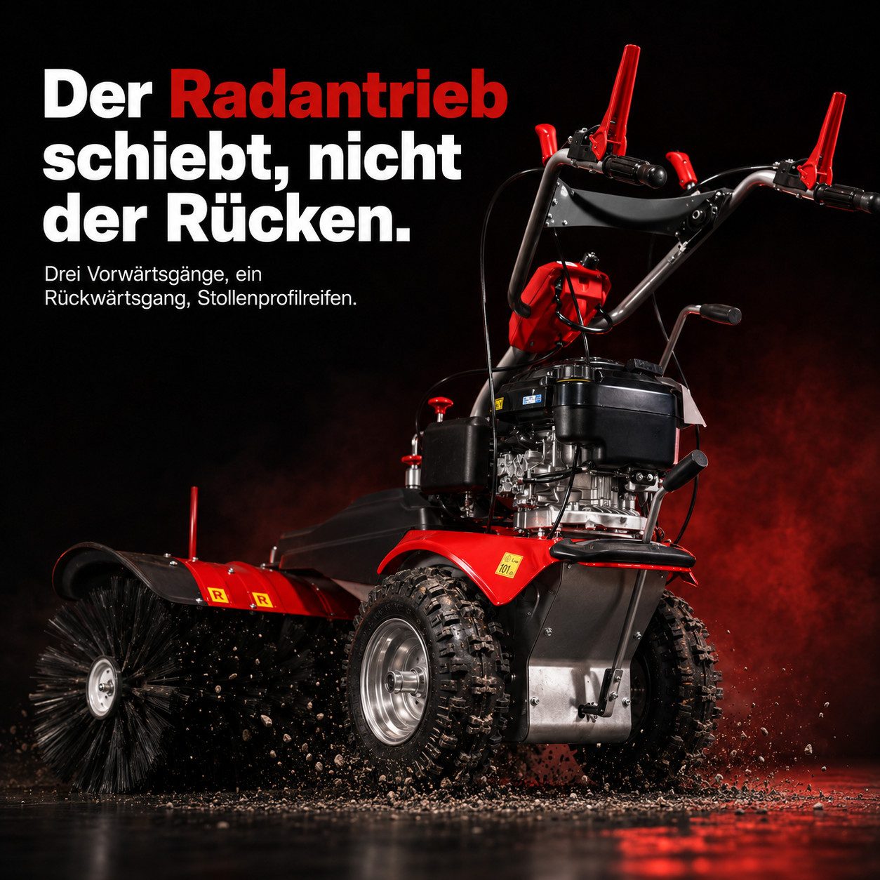 Onbest Benzin-Kehrmaschine S-100 LE mit Auffangbox Schneeschild Schneeketten, 100,00 cm Arbeitsbreite, Elektrostart, 6,5 PS, inklusive Öl