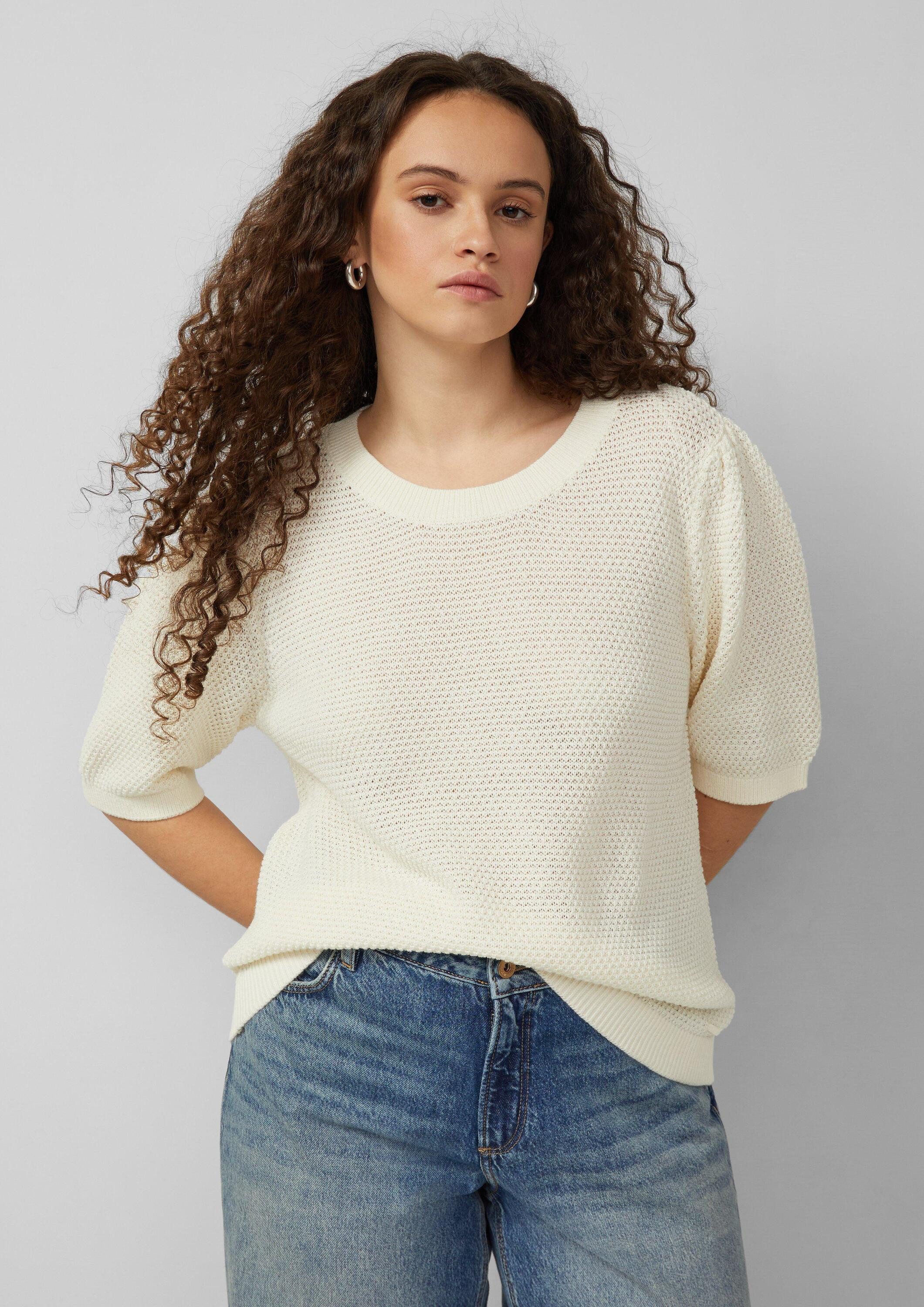 QS Kurzarmpullover Strickpullover Strukturierter Pullover