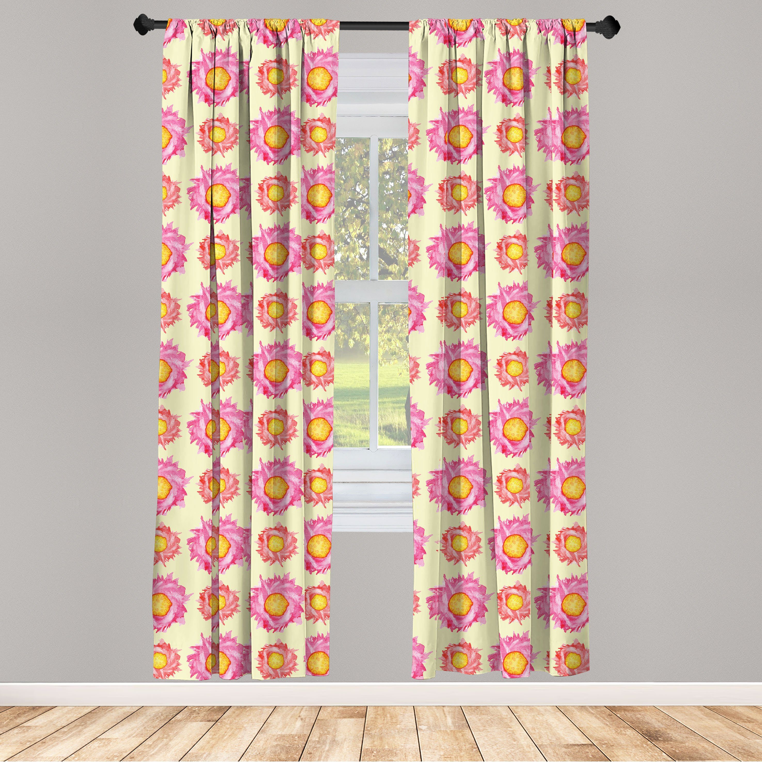 Gardine Vorhang für Wohnzimmer Schlafzimmer Dekor, Abakuhaus, Microfaser, Blumen Abstrakt Aquarell Blumen
