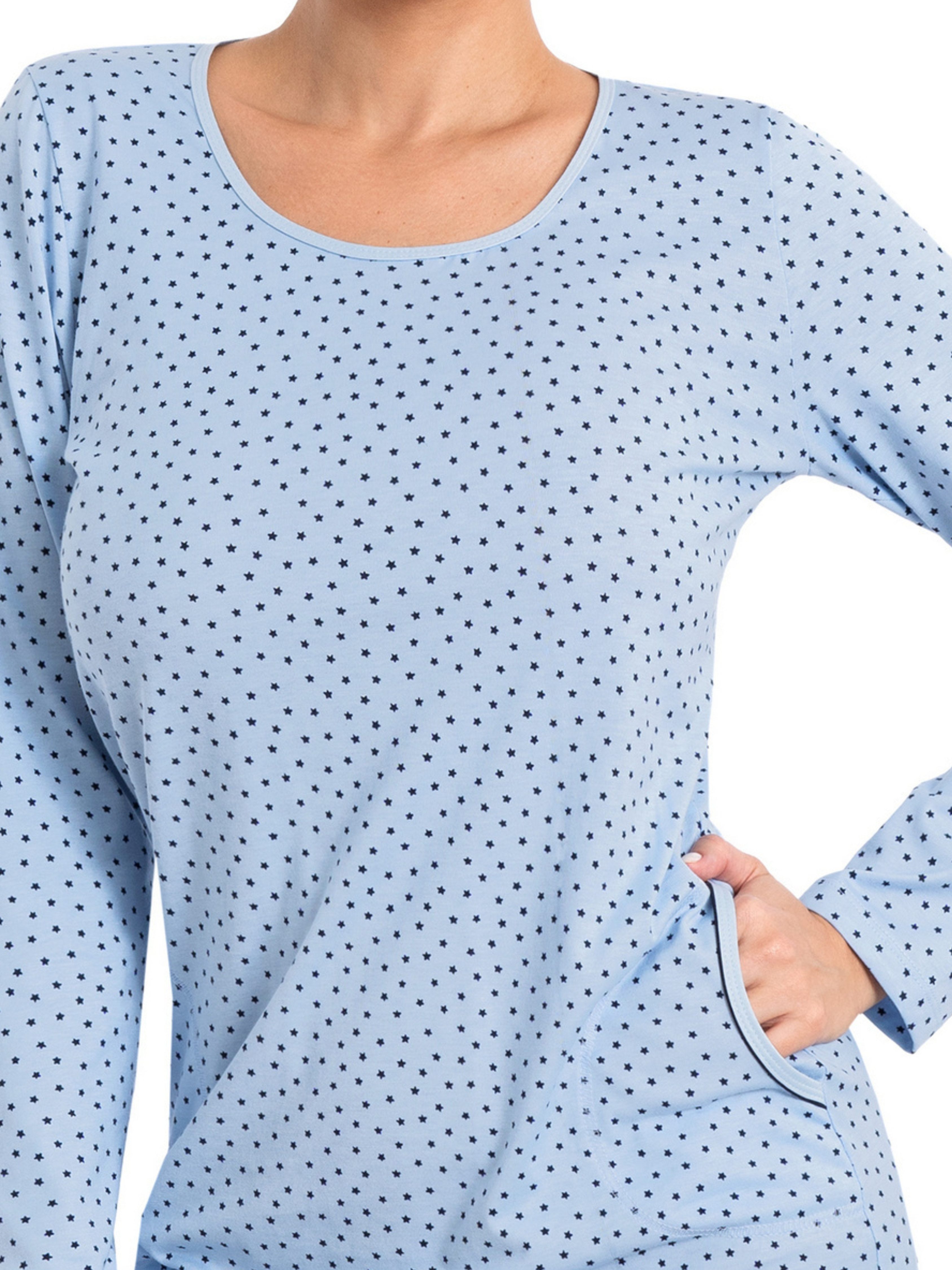 Donna Nachthemd STAR mit langem Arm mit seitlichen Eingriffstaschen