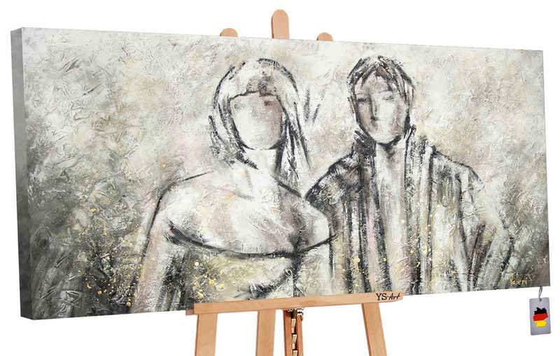 YS-Art Gemälde Traumhaftes Pärchen, Menschen, Paar Leinwand Bild Handgemalt Hochzeit Liebe Grau Schwarz