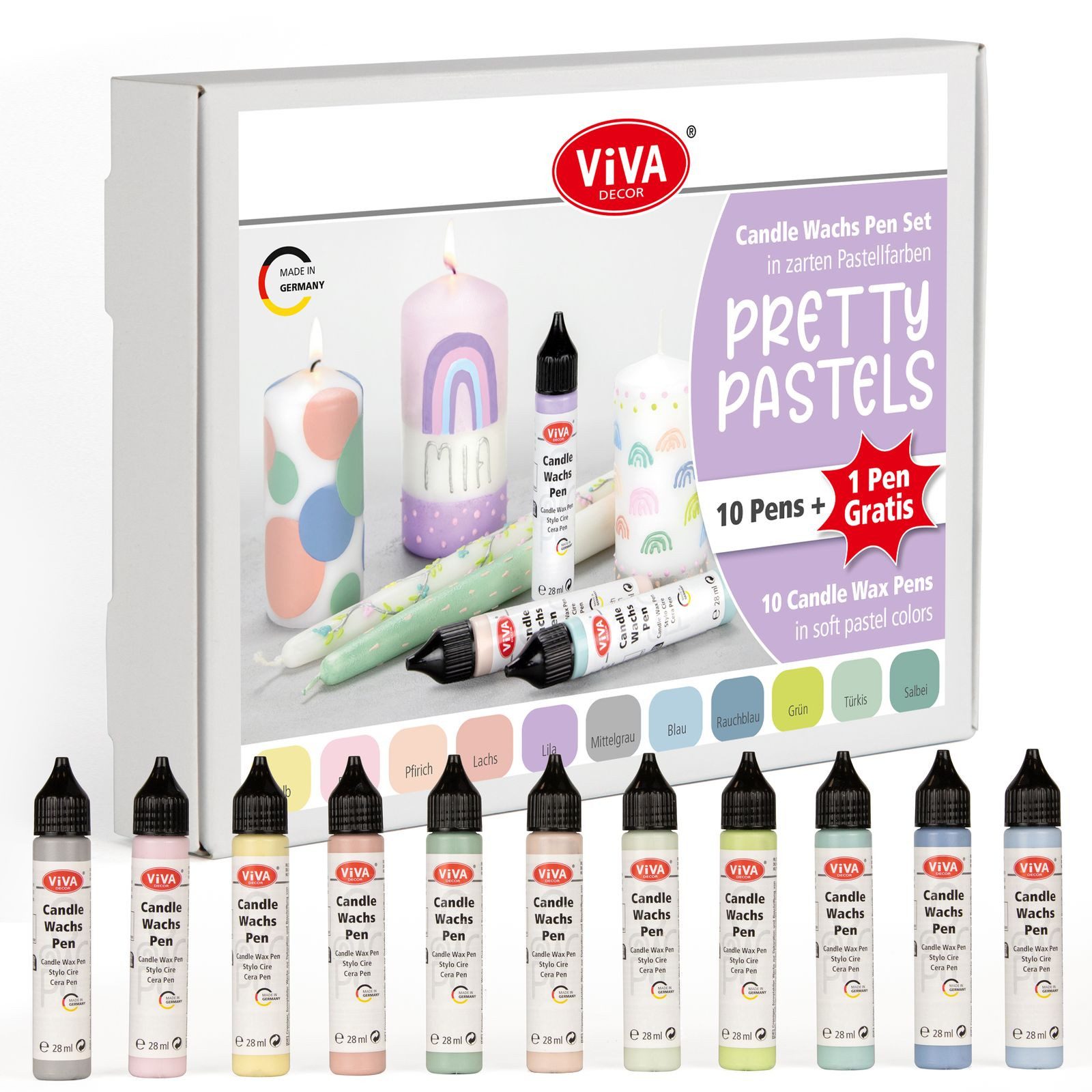 Viva Decor Wachsmalstift Candle Wachs Pen Set, (10 Pens + 1 Free Pen)