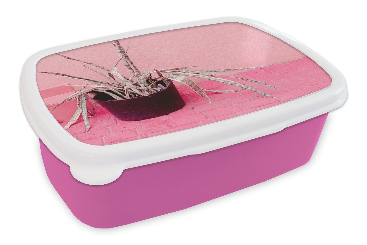 MuchoWow Lunchbox Sommer - Rosa - Pflanzen, Kunststoff, (2-tlg), Brotbox für Erwachsene, Brotdose Kinder, Snackbox, Mädchen, Kunststoff