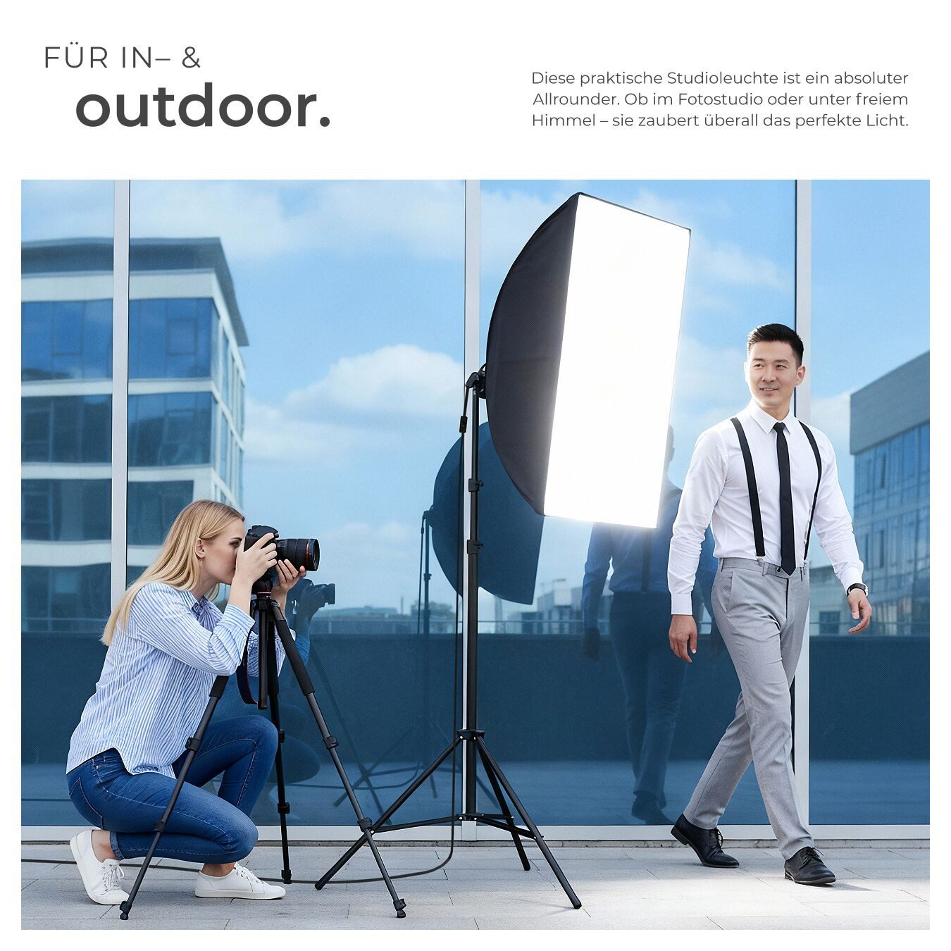 tectake Studioleuchte Studio-Stativ-Blitz, (mit Softbox und ausziehbarem Stativ)