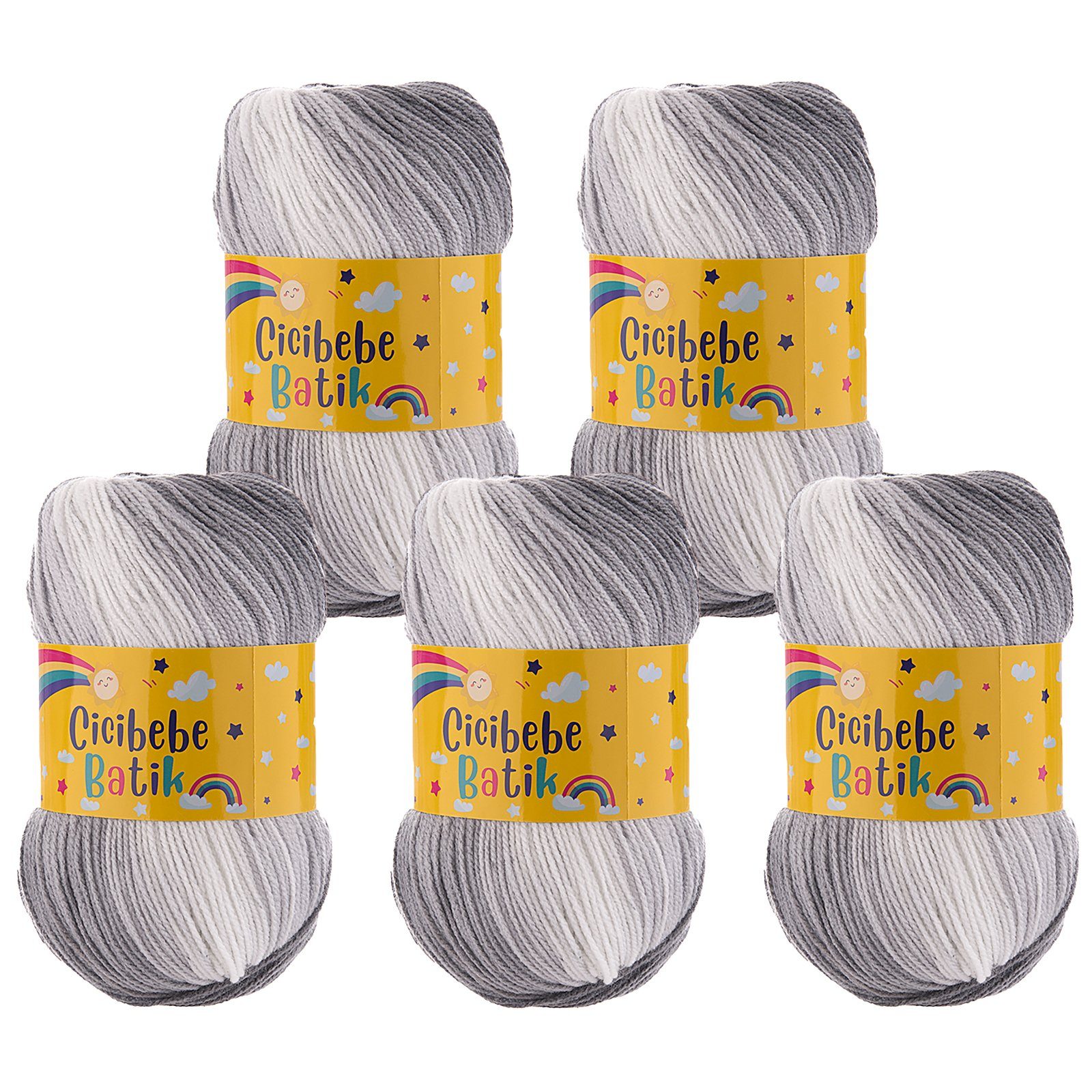 Papatya 5 x 100g Farbverlaufsgarn Cicibebe Häkelwolle, 1800 m, 09 Silberschweif