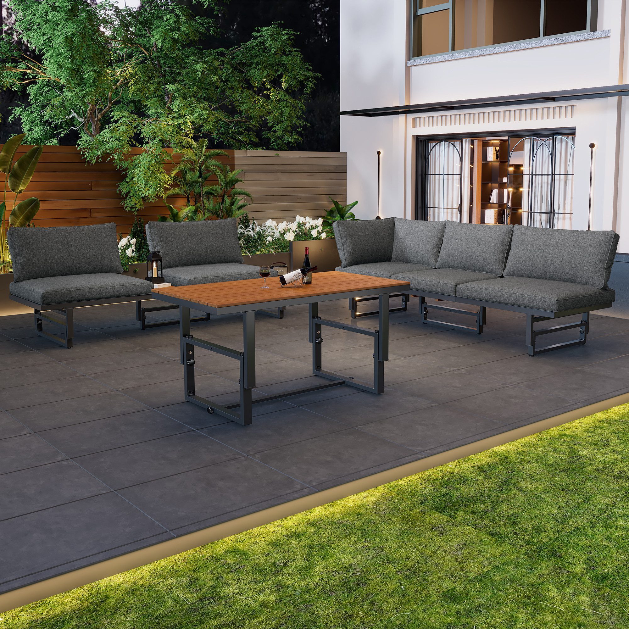 HAUSS SPOLE Gartenlounge-Set 3er Set mit 2 Sofas, Tisch, verstellbarer Rückenlehne, Kissen,Grau, (Sitzgruppe aus Akazienholz, 3-tlg., inklusive Sitzkissen und Kissen,verstellbarer Rückenlehne und Tisch)