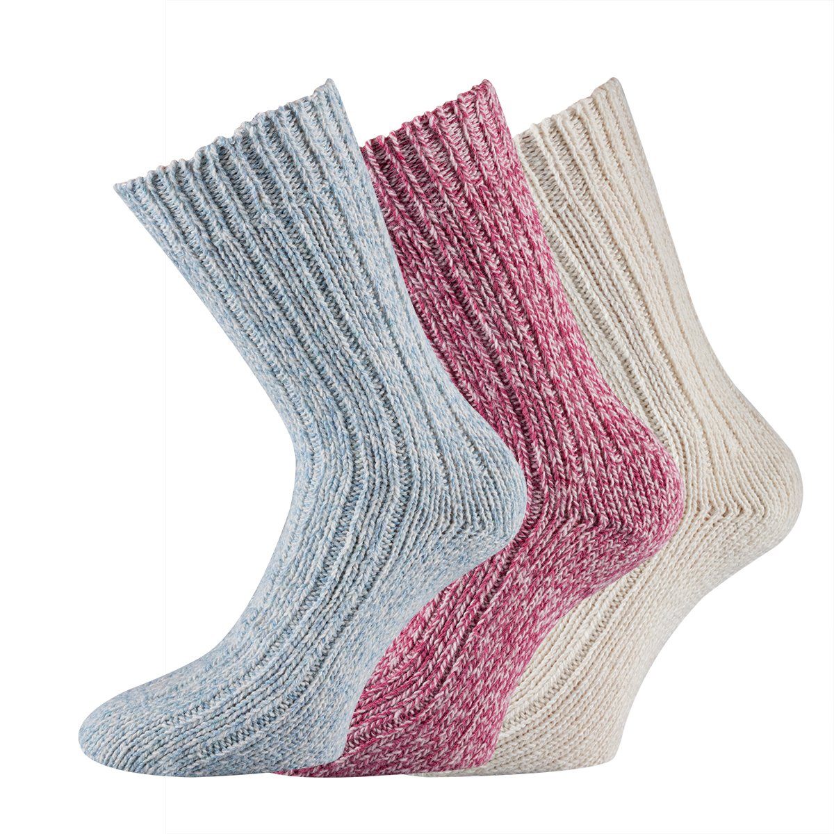 TippTexx 24 Norwegersocken 3 Paar Damen Norwegersocken in schönen Pastellfarben ANTILOCH-Garantie Blau/Rot/Wollweiß