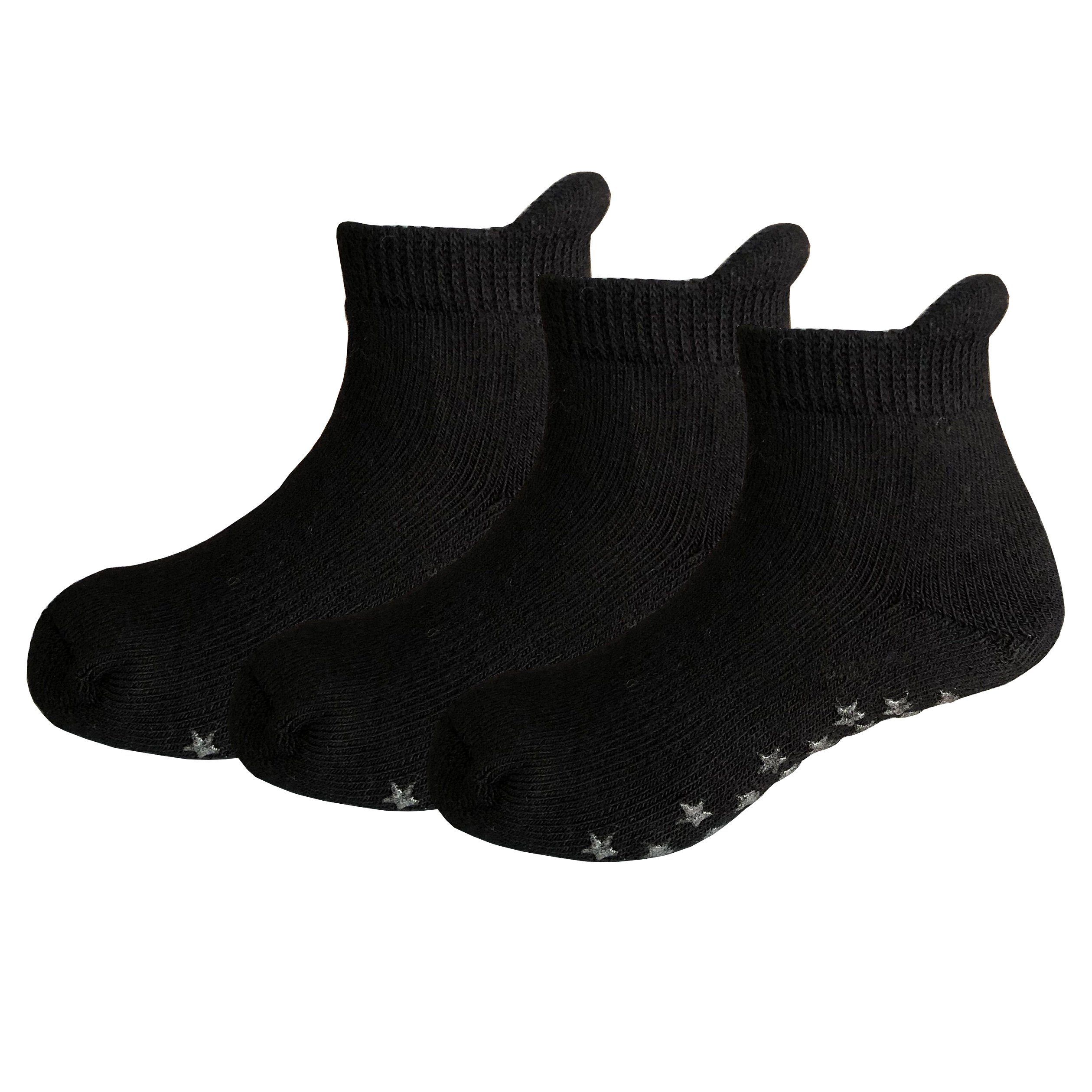 Yalion Arbeitssocken Babysocken (3-Paar) Anti-Rutsch-Socken Weiche Kinder Baumwoll Socke Atmungsaktiv und warm Schwarz