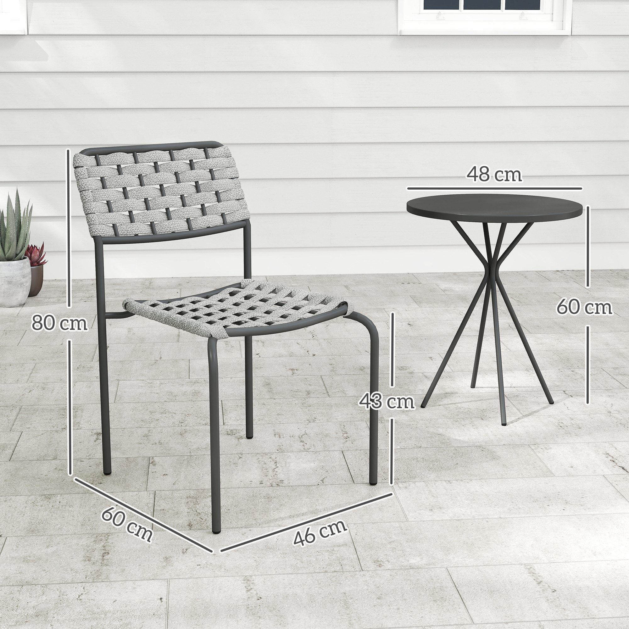 Outsunny Gartenlounge-Set 3-teilig, mit 2 Stapelbare Stühle, Tisch, (wetterfest Balkonmöbel für 2 Personen, 3-tlg., Polyrattan Gartenmöbel Set), für Garten, Terrasse Balkon, Grau