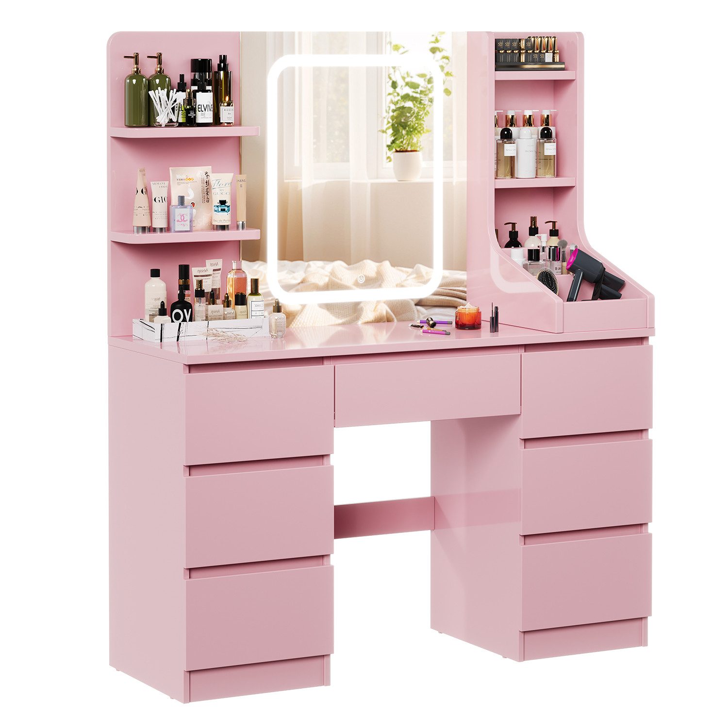 HOMALL Schminktisch Schminktisch Spiegel und LED Mit 7 Schubladen 8 Ablagefächern ostern (GroBe: 110 40*139 cm Einstellbare drei Farbtemperaturen, um thr perfektes Make-up zu prasentieren ostern geschenke)