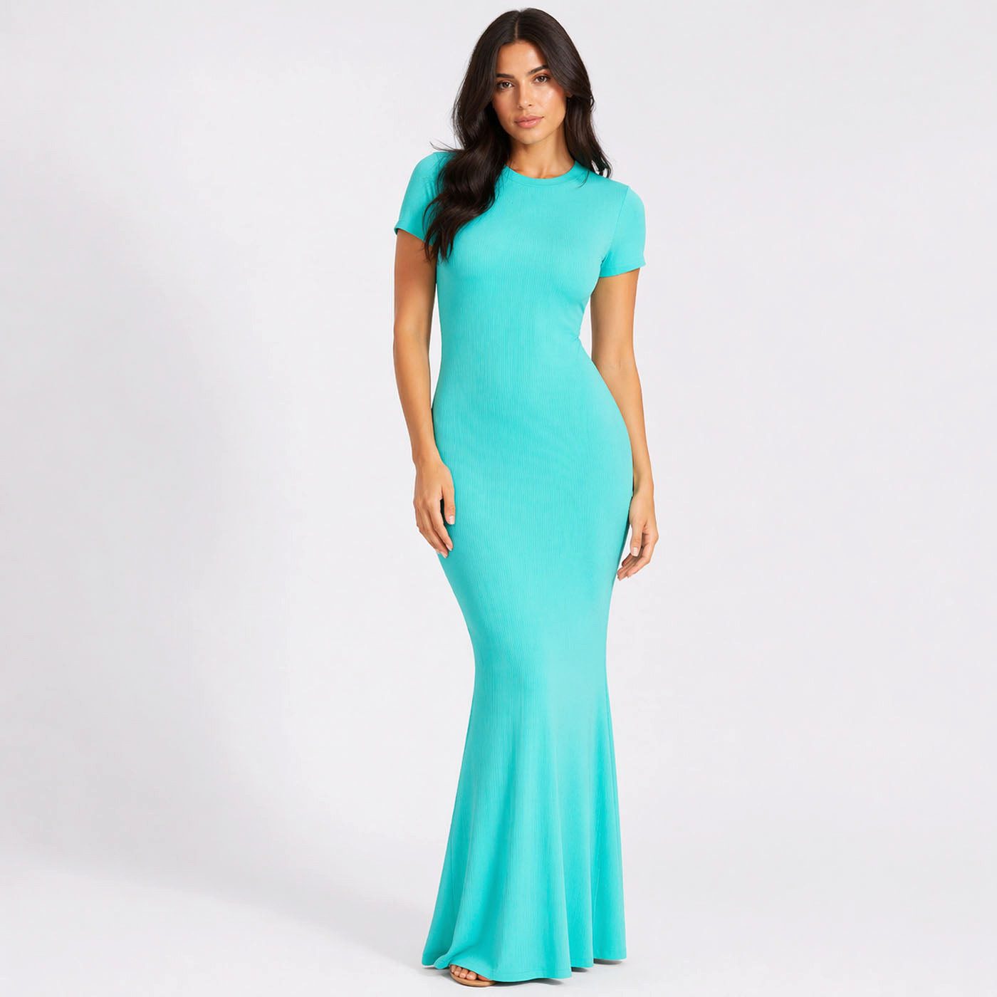 cfab (creamy fabrics) Jerseykleid Ribbed T-Shirt Maxikleid-Mint-S (1-tlg)