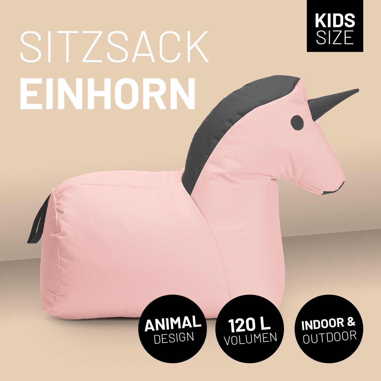 Kinder 85x70x45 Einhorn Lumaland Pink kuscheliges (1x Unicorn Pastell pflegeleicht Tier Sitzsack cm Motiv, Kissen Kindersitzsack), Sitzkissen,