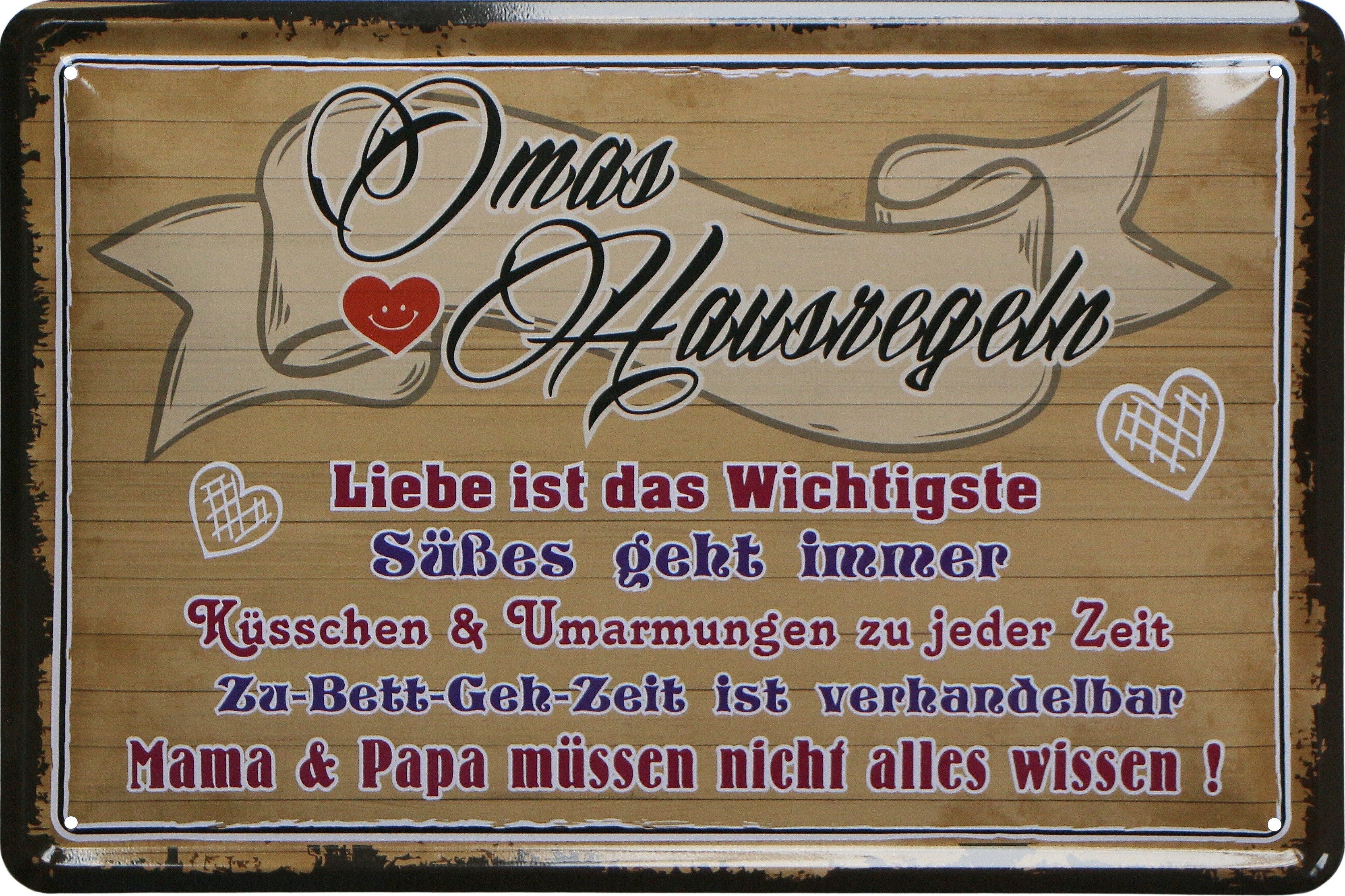 WOGEKA ART Metallbild Omas Hausregeln - 20 x 30 cm Retro Blechschild, Blech1405, Metallschild Wanddeko Schild Wandbild Türschild Großeltern