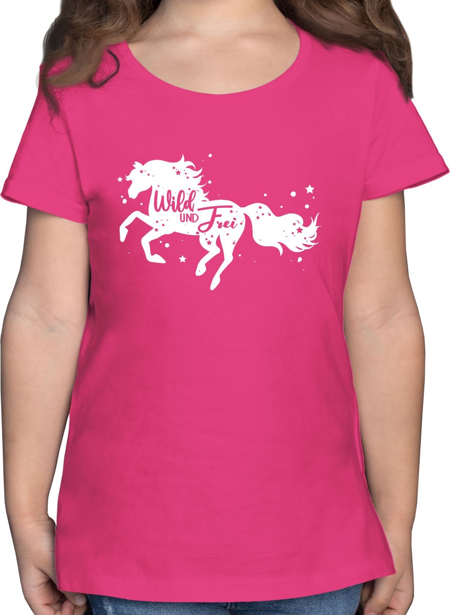 Shirtracer T-Shirt Wild und Frei Pferdemotiv Pferd 1 Fuchsia