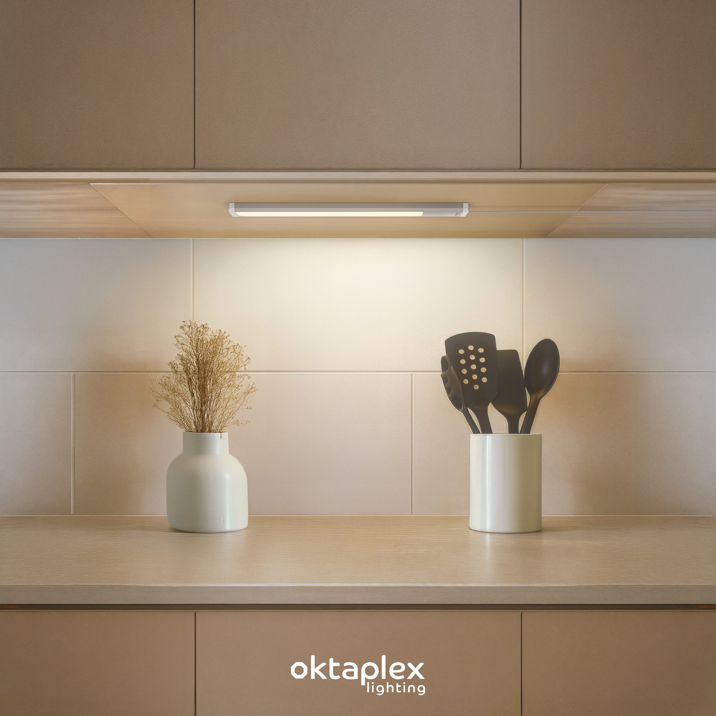 Oktaplex lighting LED Unterbauleuchte Aluminium Unterschrankleuchte Küche 40cm 435lm 6W, LED, warmweiß, 3000K Unterschranklampe Alu Küche mit Schalter – Bild 5 von 5