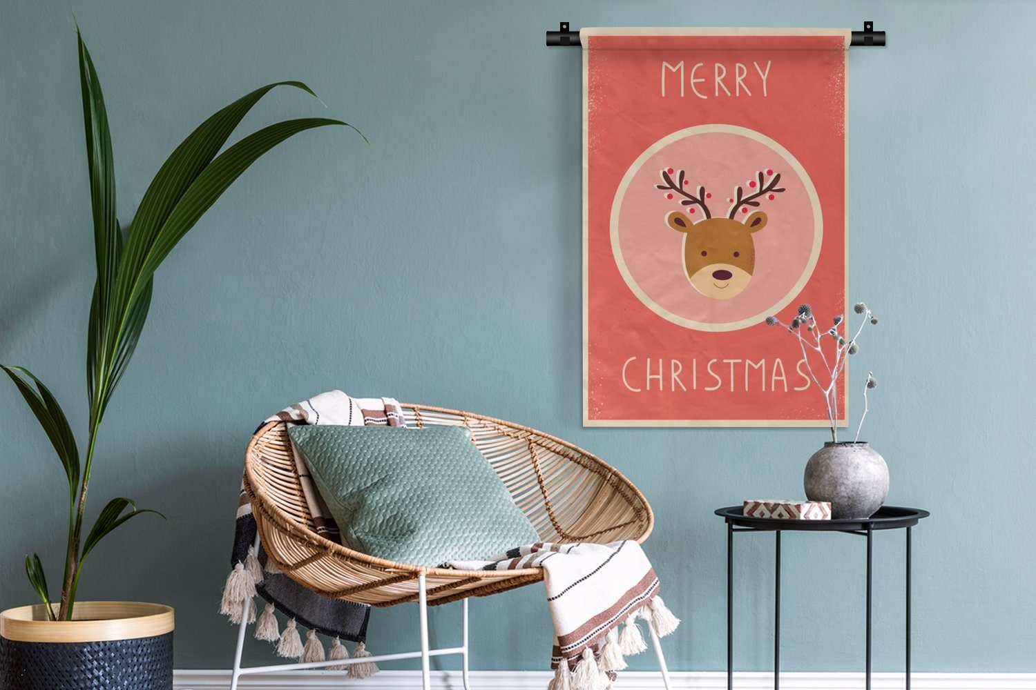 - für - Weihnachten Wanddekoobjekt Zitate Rot Wanddeko Wandbehang, Kleid, Vintage, Frohe MuchoWow Weihnachten Rentier - Kinderzimmer Schlafzimmer, - - Wohnzimmer,