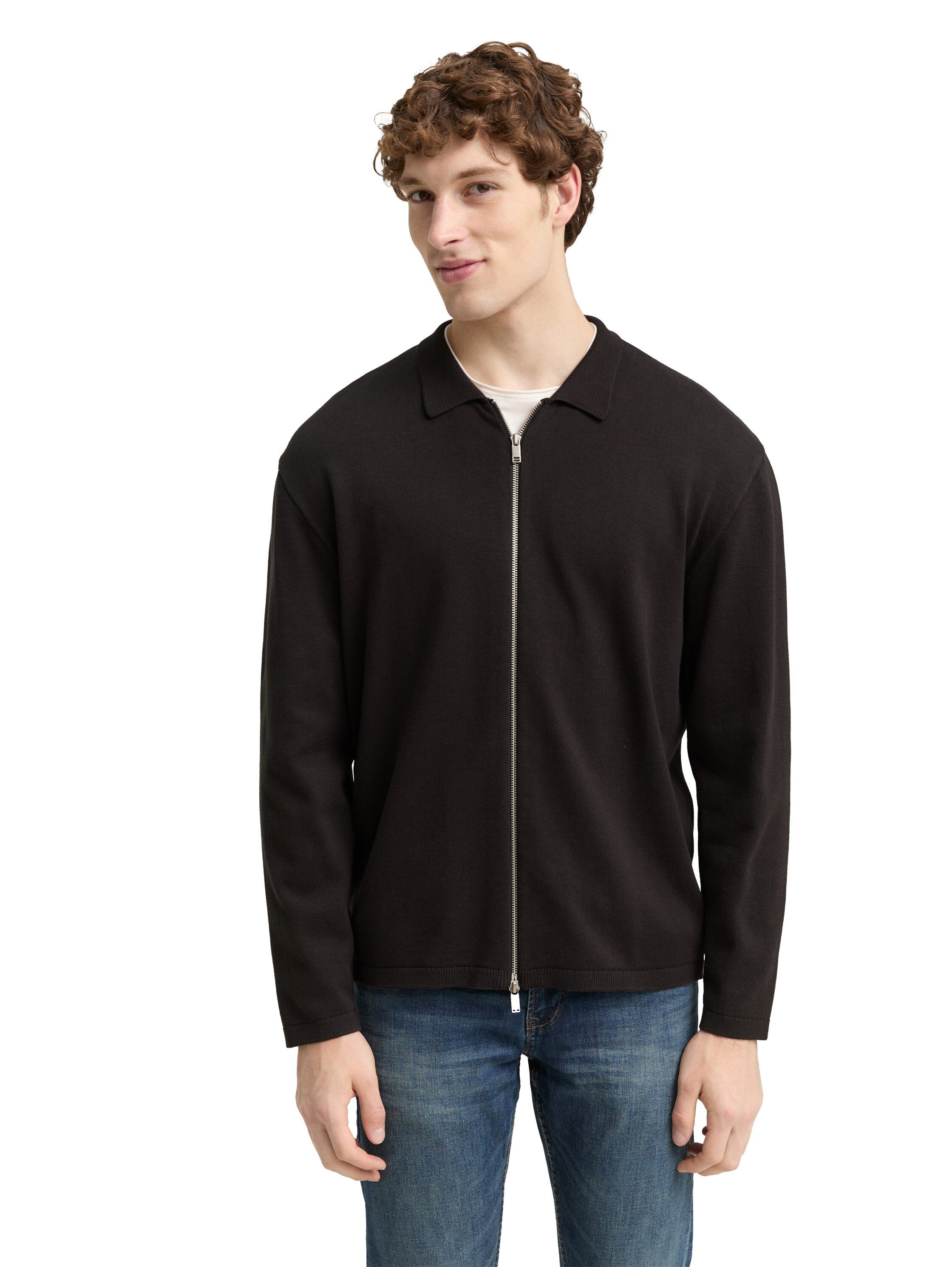 TOM TAILOR Denim Strickpullover mit Reißverschluss