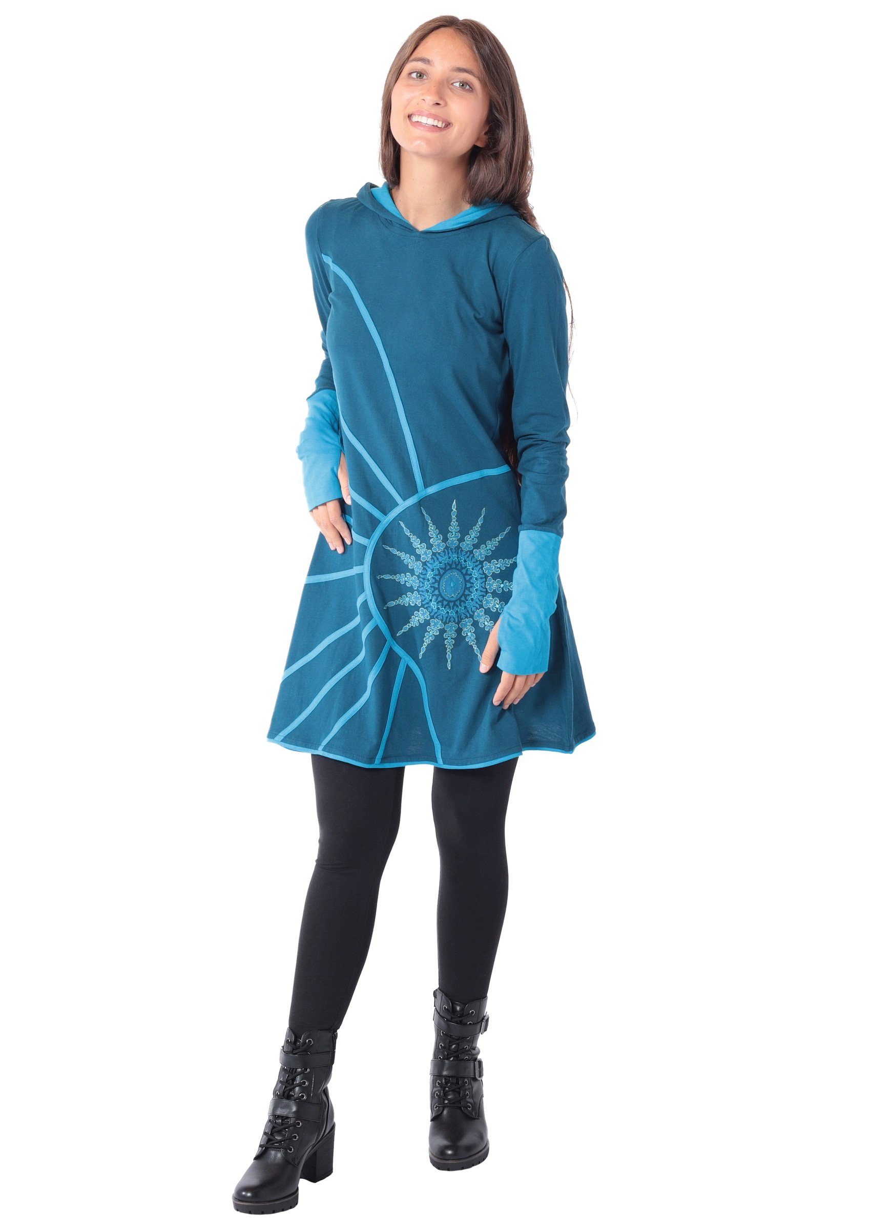 PUREWONDER Sweatkleid Langärmliges Kapuzenkleid aus Jersey Blau Ganzjahreskleid