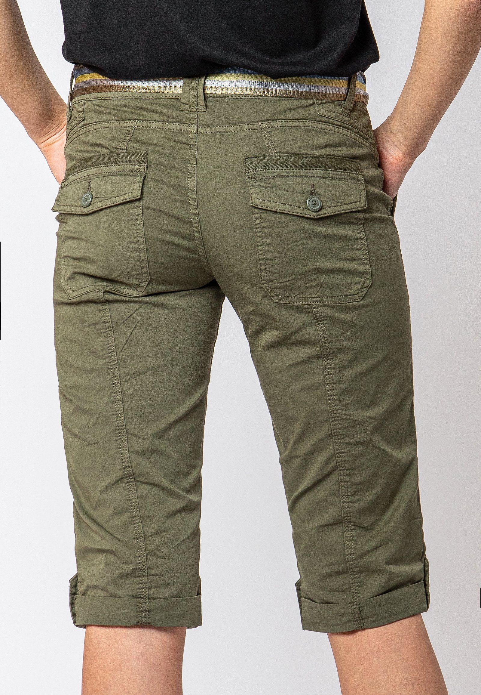 Fresh Made Caprihose Damen Caprihose Sommerhose mit buntem Gürtel Capri kurze Hose Sommerfarben