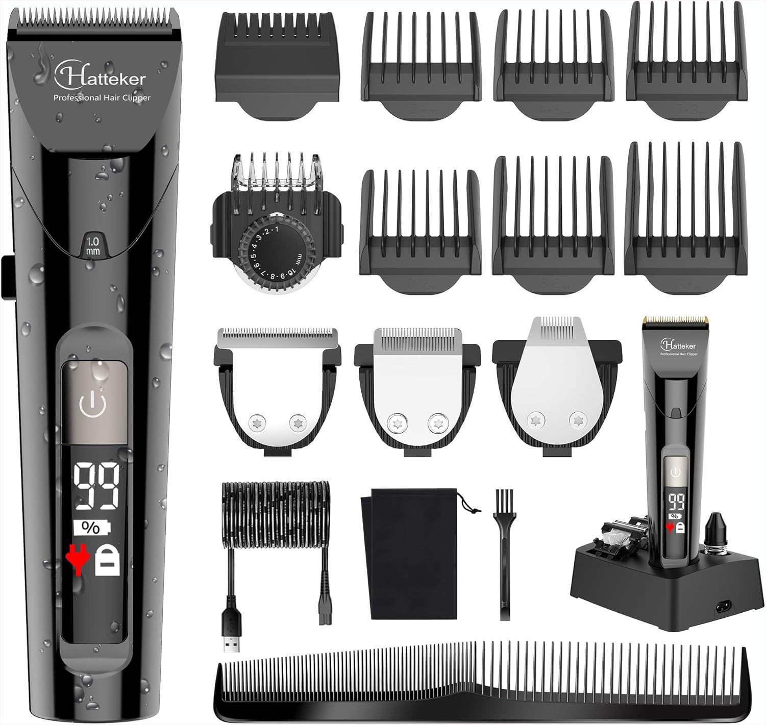 HATTEKER Haar- und Bartschneider RFC-691, Profi Haarschneidemaschine Herren, Wasserdicht 4 in 1