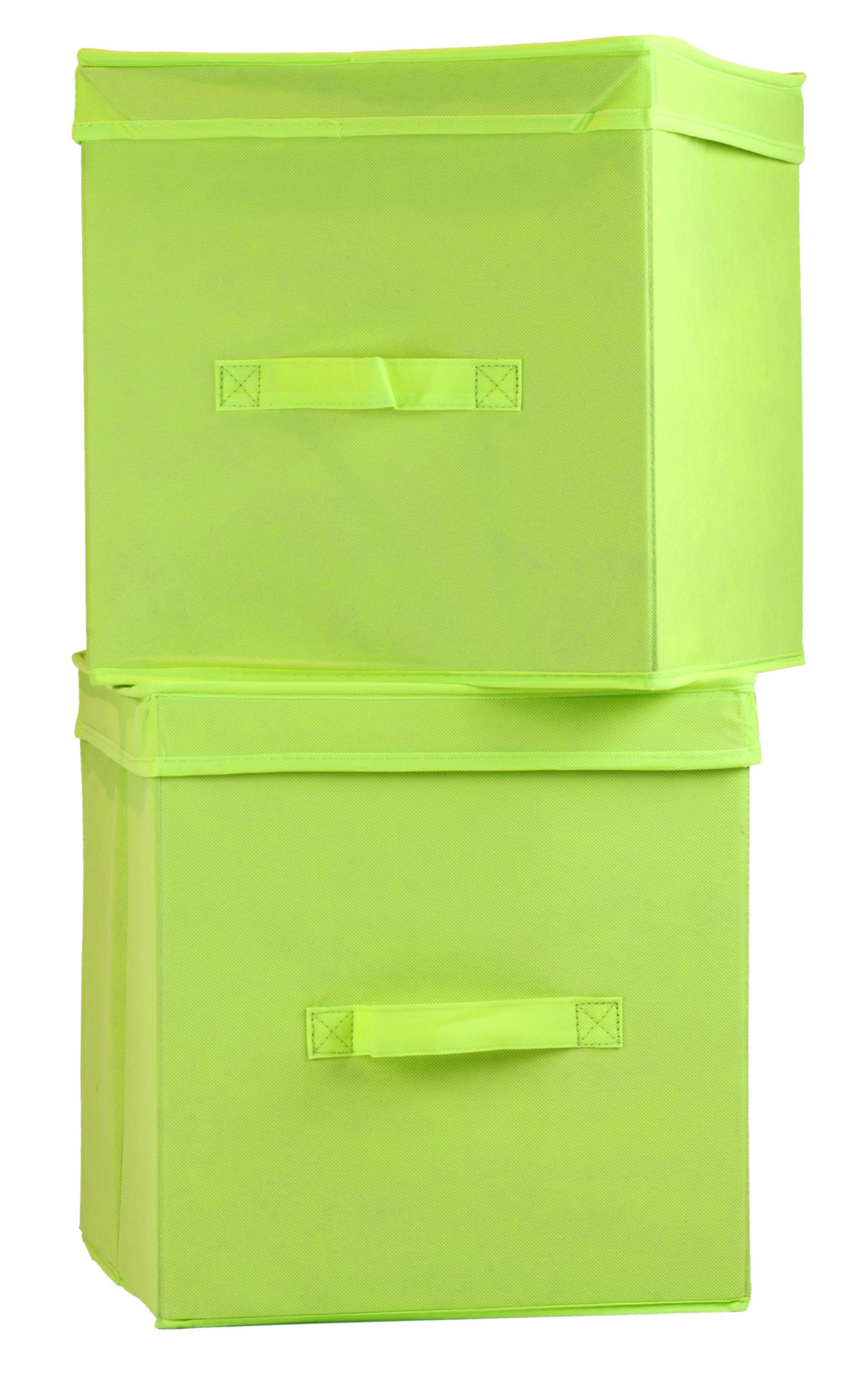 ARTRA Dekokorb (2 St), Ordnungsboxen "Levi" Grün 2er SET Aufbewahrungsbox Stoff Aufbewahrungskorb Faltbar Spielzeugkiste Einschubkorb Regalbox Stoffbox Faltbox Regaleinsatz