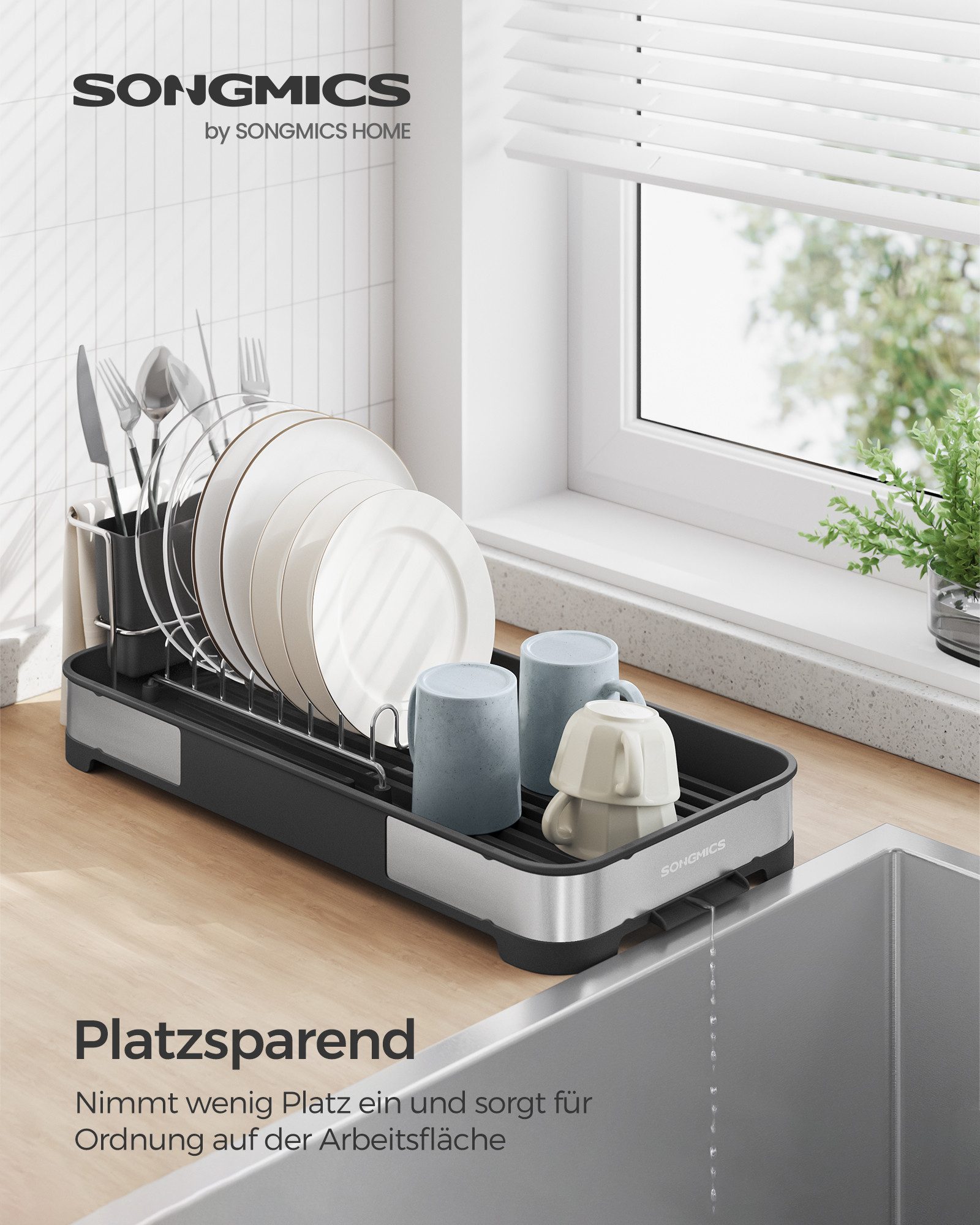 SONGMICS Trockenständer Abtropfgestell, Abtropfständer,Besteckhalter, Tassenhalter rostfrei, für Geschirr