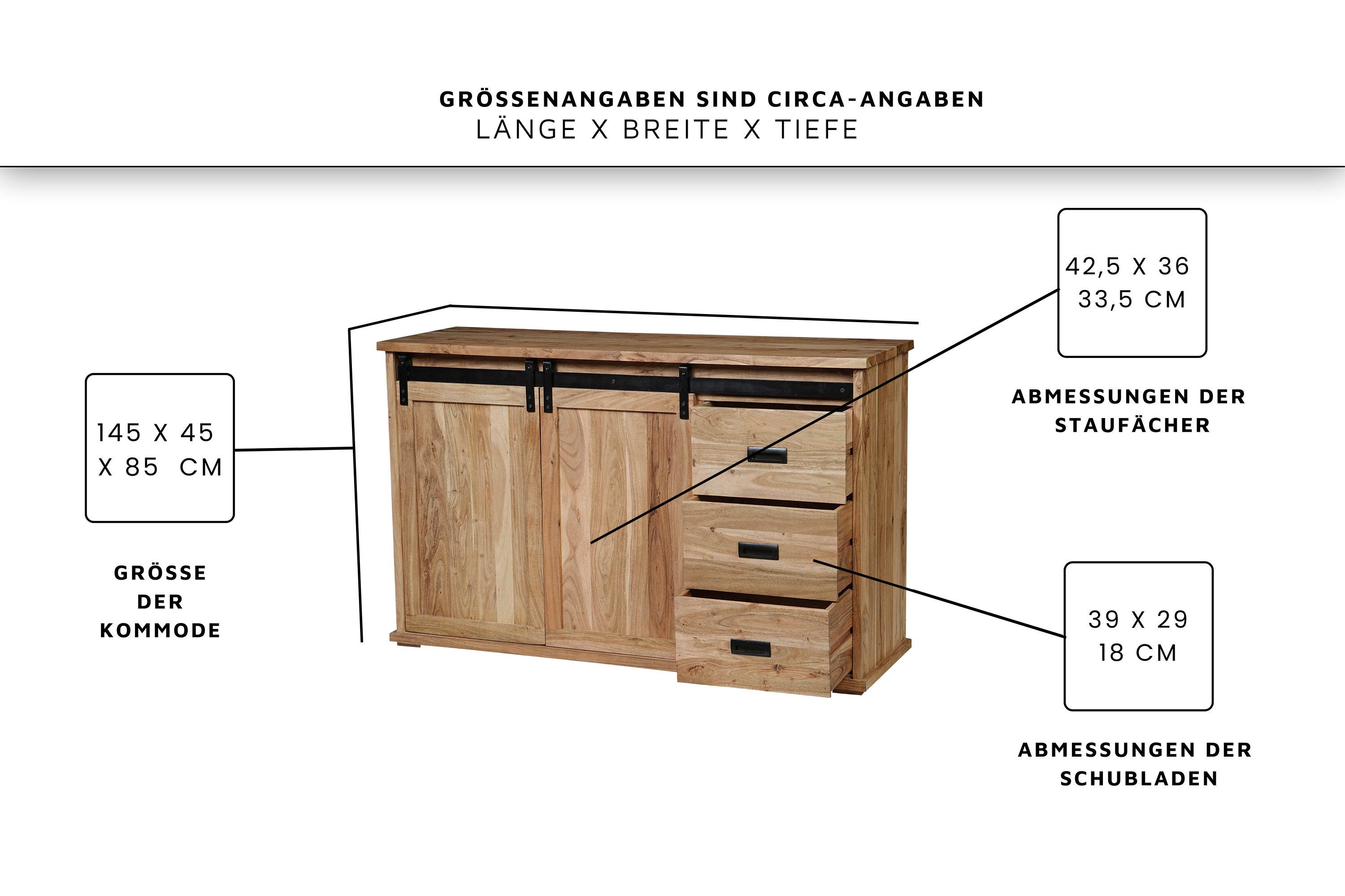 SAM® Sideboard Fritz, Akazienholz, mit Baumkante oder gerader Kante, Industrial-Design