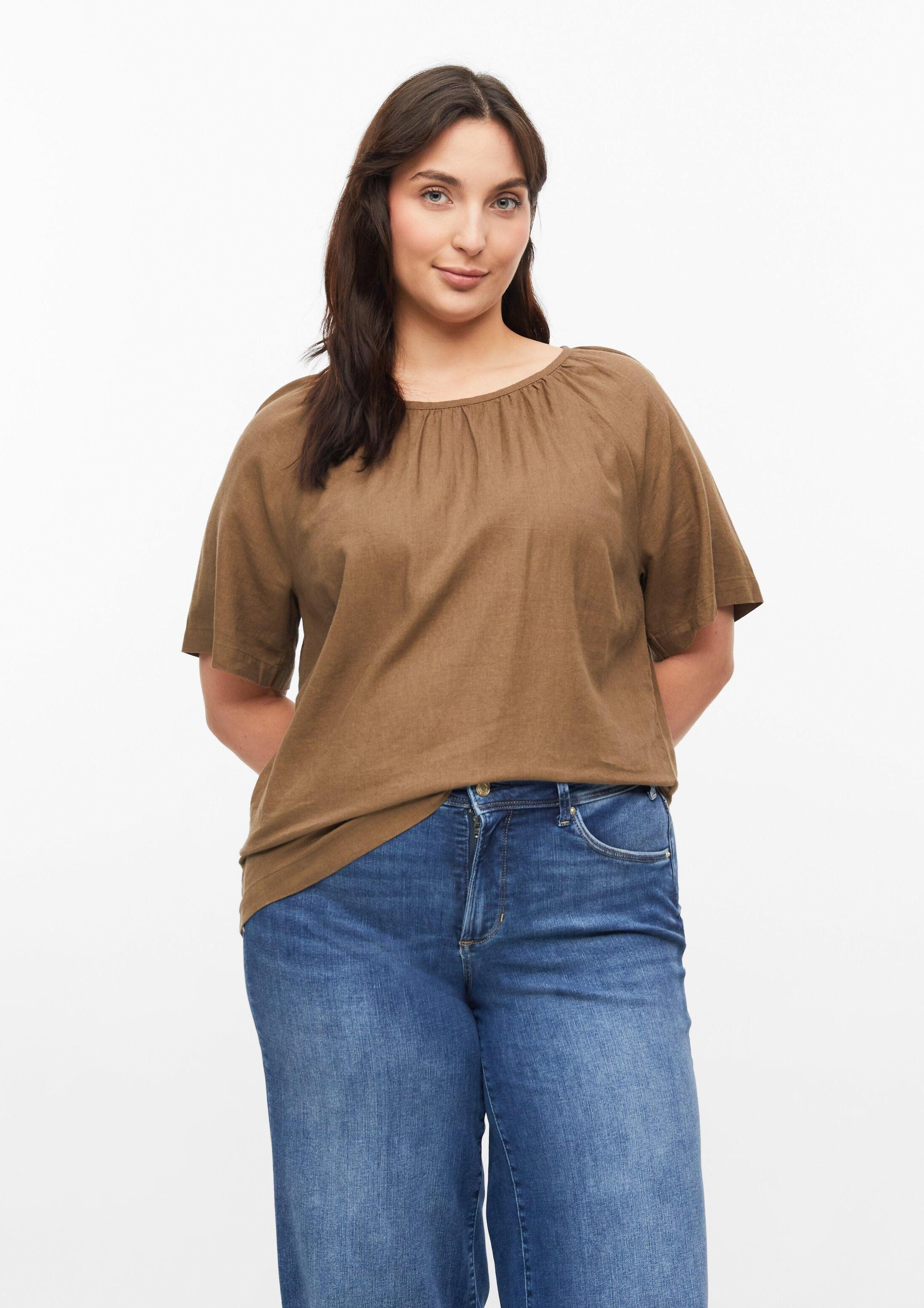 s.Oliver Kurzarmbluse Bluse Leinenmixbluse mit Raffungen